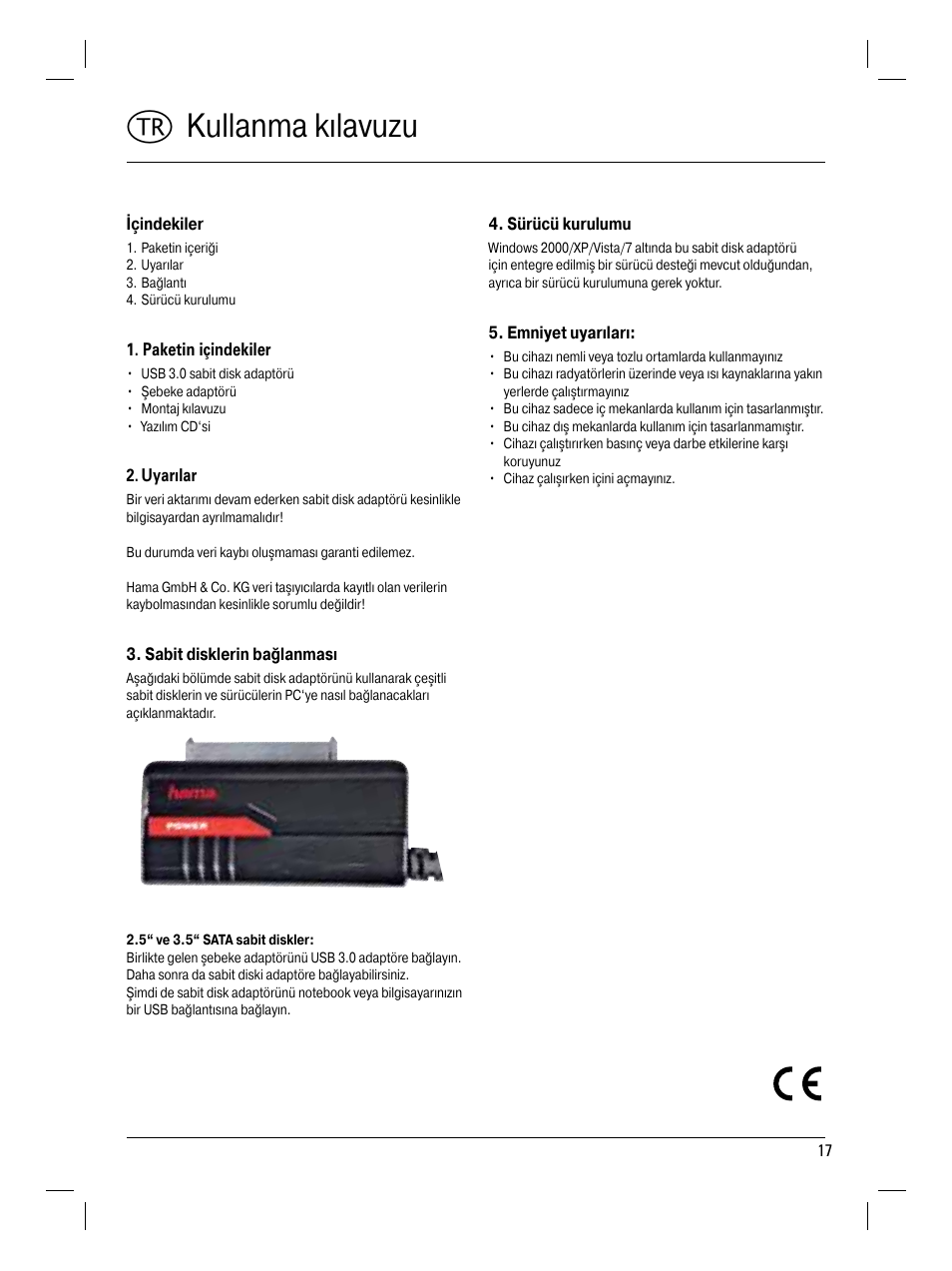 T kullanma kılavuzu | Hama USB 3.0 SATA Hard Disk Adapter User Manual | Page 18 / 22