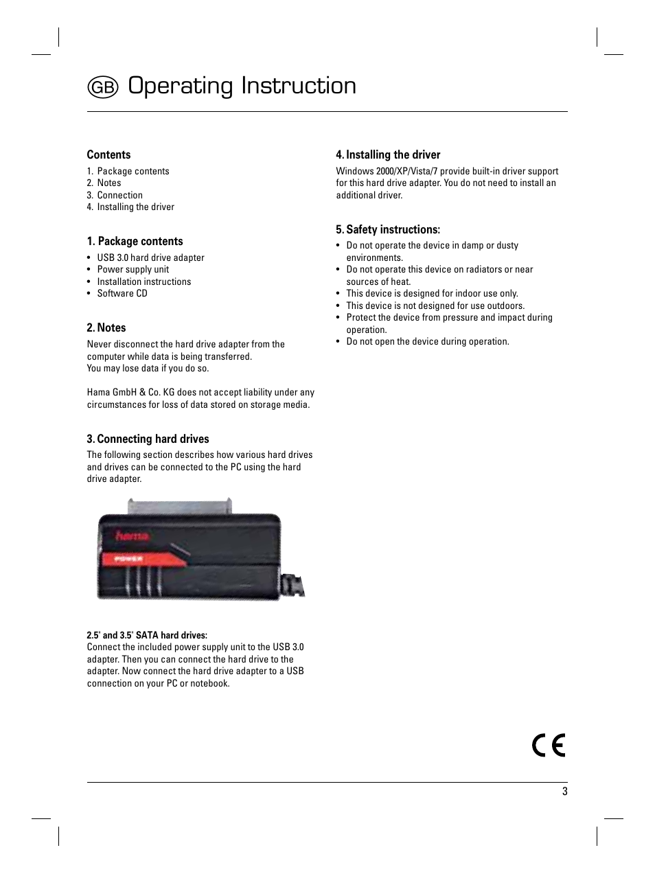 Goperating instruction | Hama USB 3.0 SATA Hard Disk Adapter User Manual | Page 4 / 22