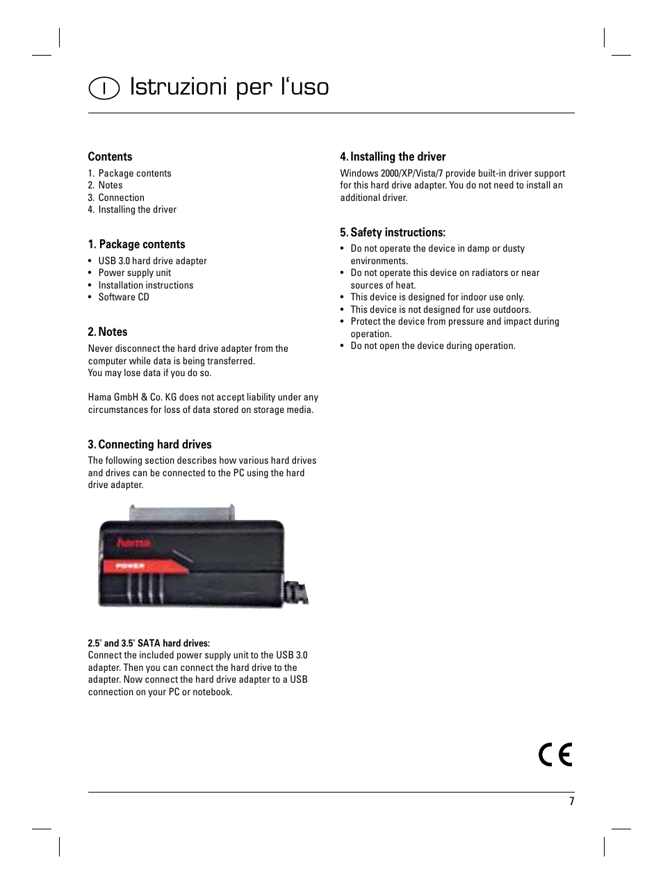 Iistruzioni per l‘uso | Hama USB 3.0 SATA Hard Disk Adapter User Manual | Page 8 / 22