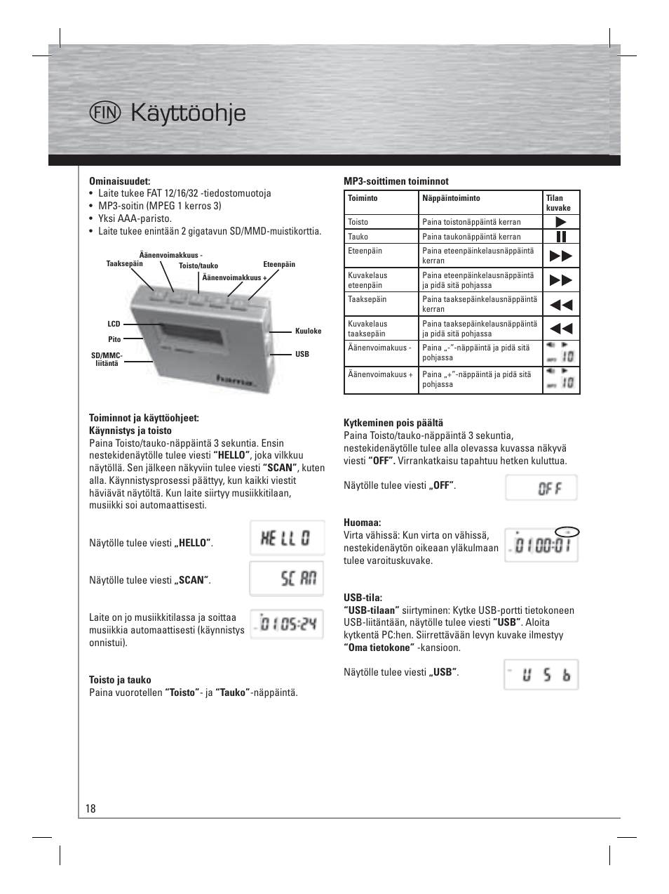 M käyttöohje | Hama Card Reader with MP3 Player User Manual | Page 19 / 40