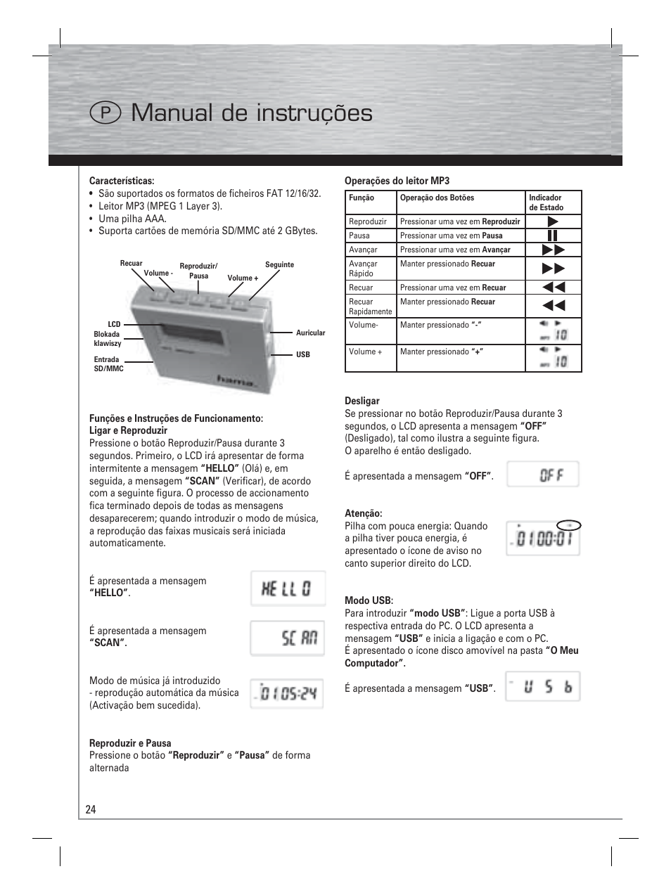 Manual de instruções p | Hama Card Reader with MP3 Player User Manual | Page 25 / 40