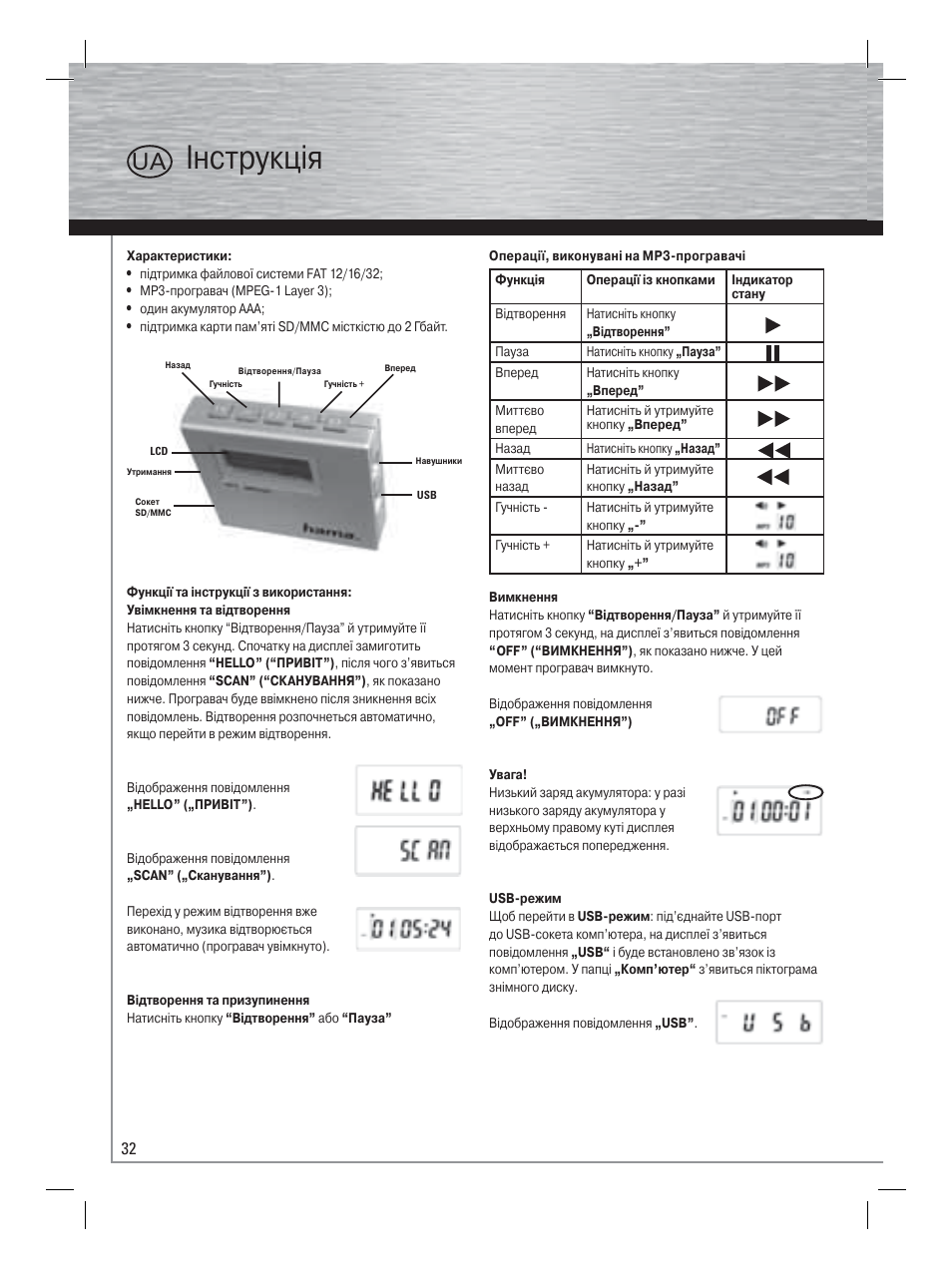 Iнструкцiя | Hama Card Reader with MP3 Player User Manual | Page 33 / 40