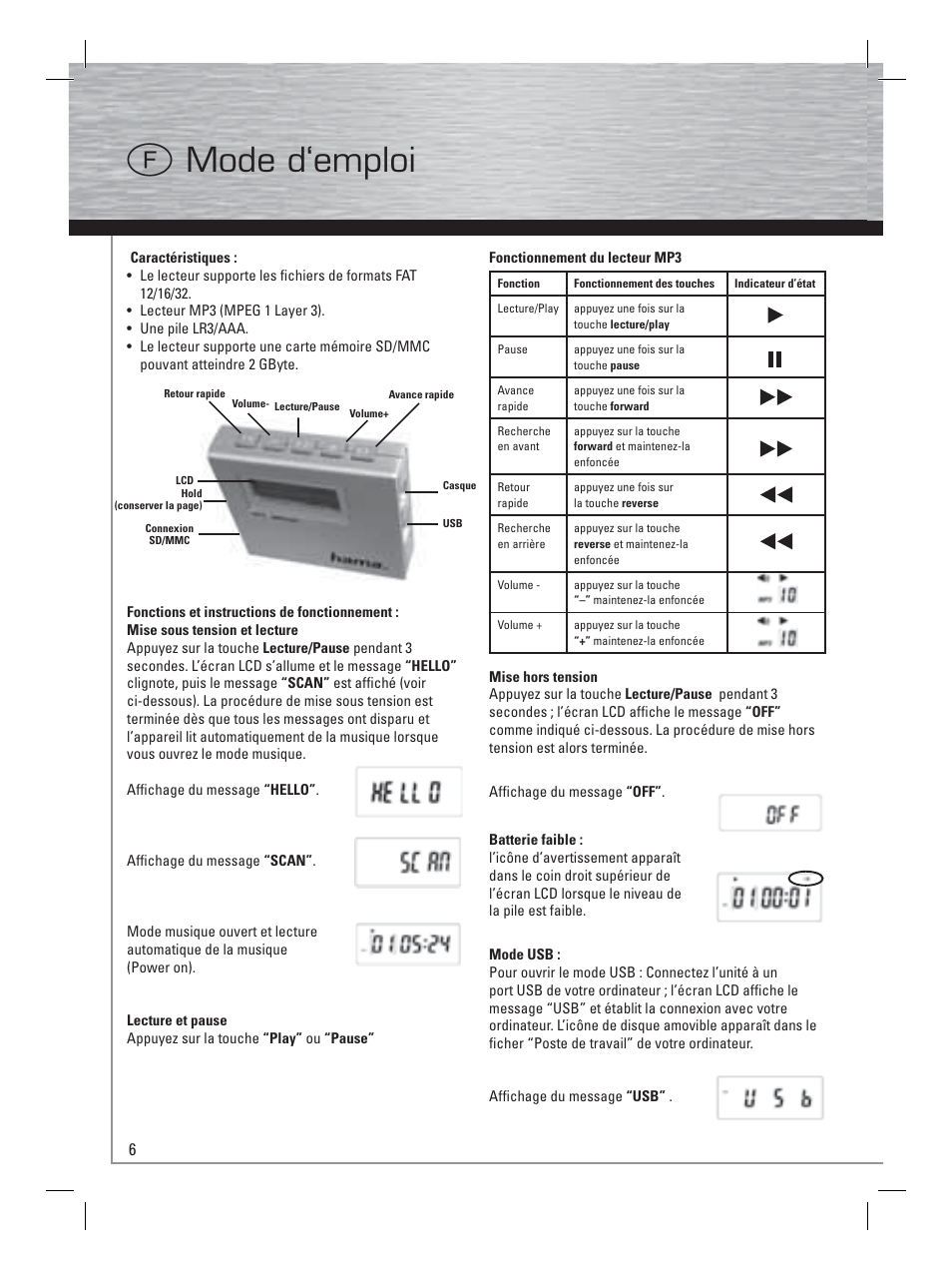 F mode d‘emploi | Hama Card Reader with MP3 Player User Manual | Page 7 / 40