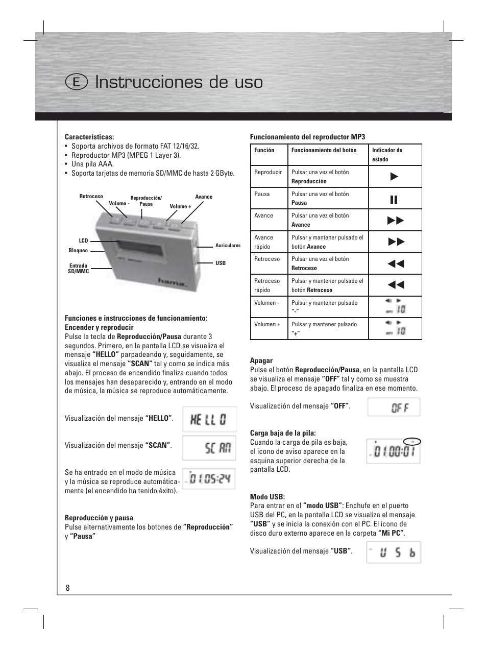 Instrucciones de uso e | Hama Card Reader with MP3 Player User Manual | Page 9 / 40