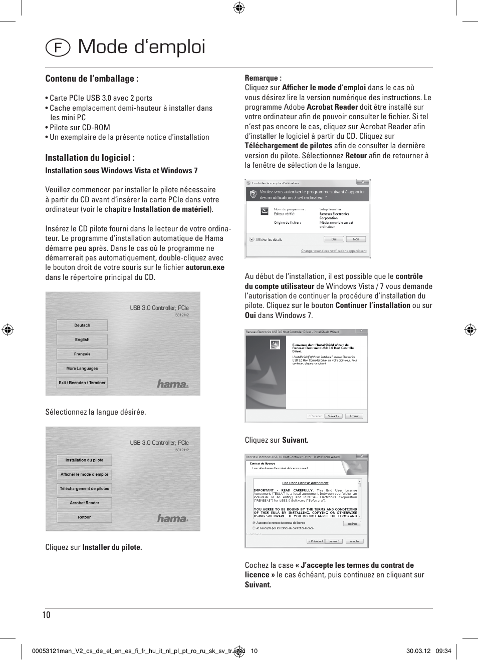 Fmode d‘emploi | Hama USB 3.0 Controller PCIe User Manual | Page 10 / 72