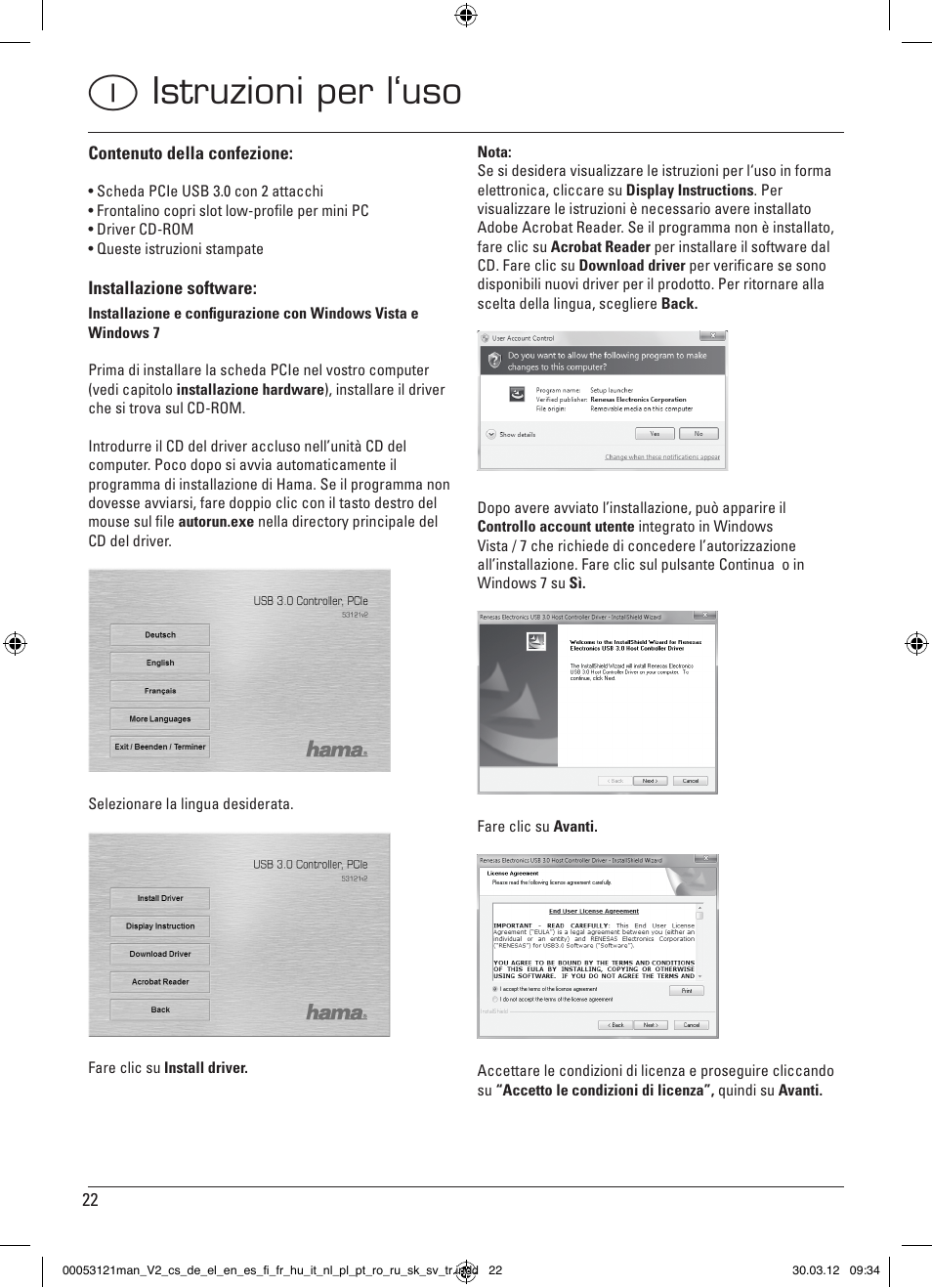 Iistruzioni per l‘uso | Hama USB 3.0 Controller PCIe User Manual | Page 22 / 72