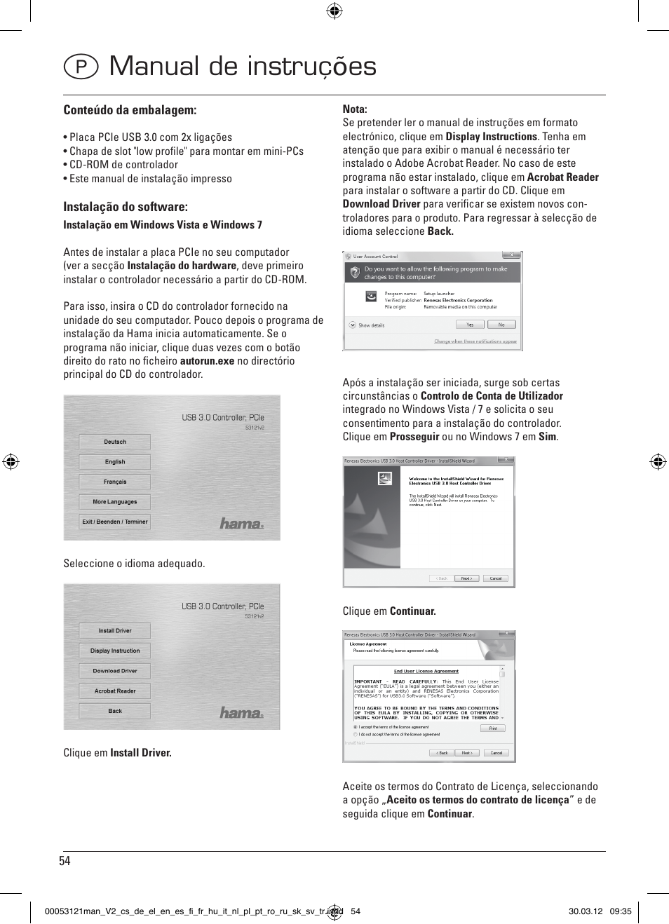 Pmanual de instruções | Hama USB 3.0 Controller PCIe User Manual | Page 54 / 72