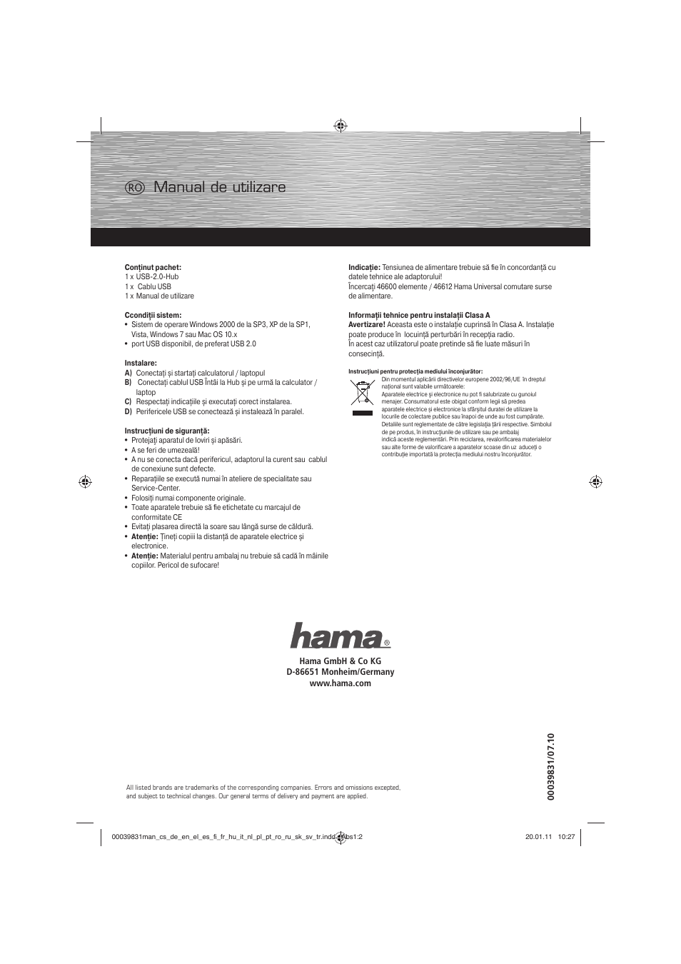 Hama USB 2.0 Hub Premium Silver User Manual | 12 pages