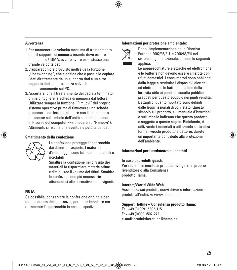 Hama Card Reader SuperSpeed Slim User Manual | Page 25 / 70