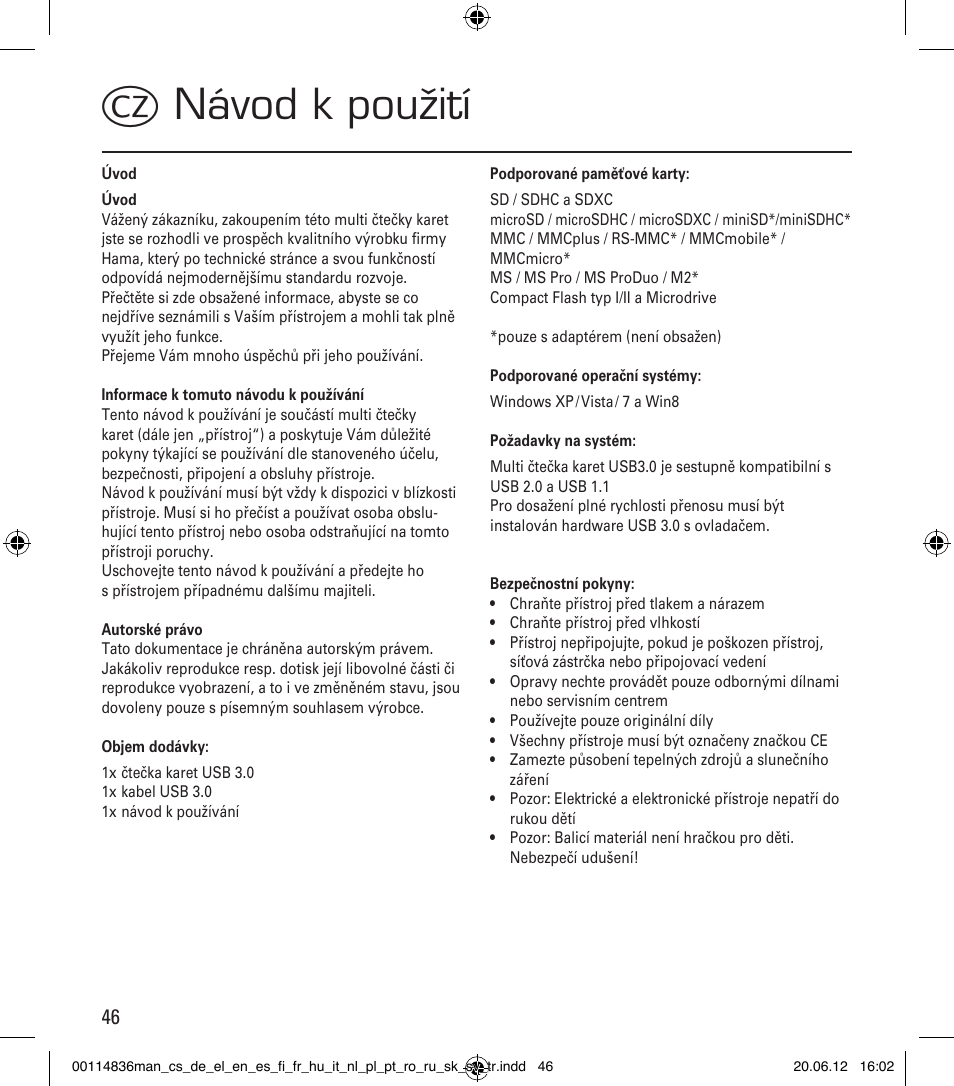 Cnávod k použití | Hama Card Reader SuperSpeed Slim User Manual | Page 46 / 70