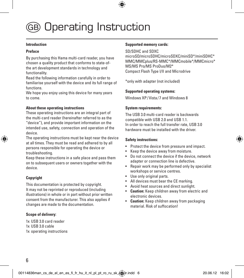 Goperating instruction | Hama Card Reader SuperSpeed Slim User Manual | Page 6 / 70