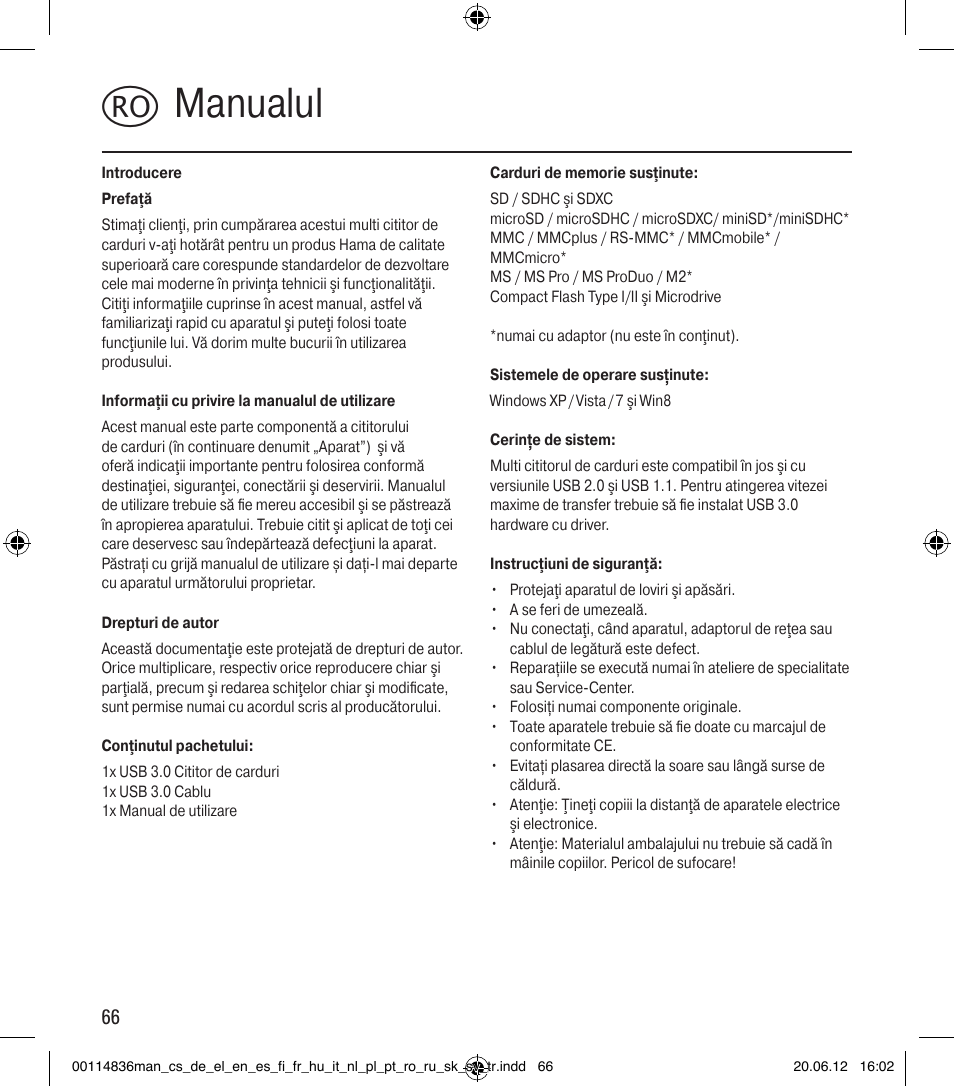 Rmanualul | Hama Card Reader SuperSpeed Slim User Manual | Page 66 / 70