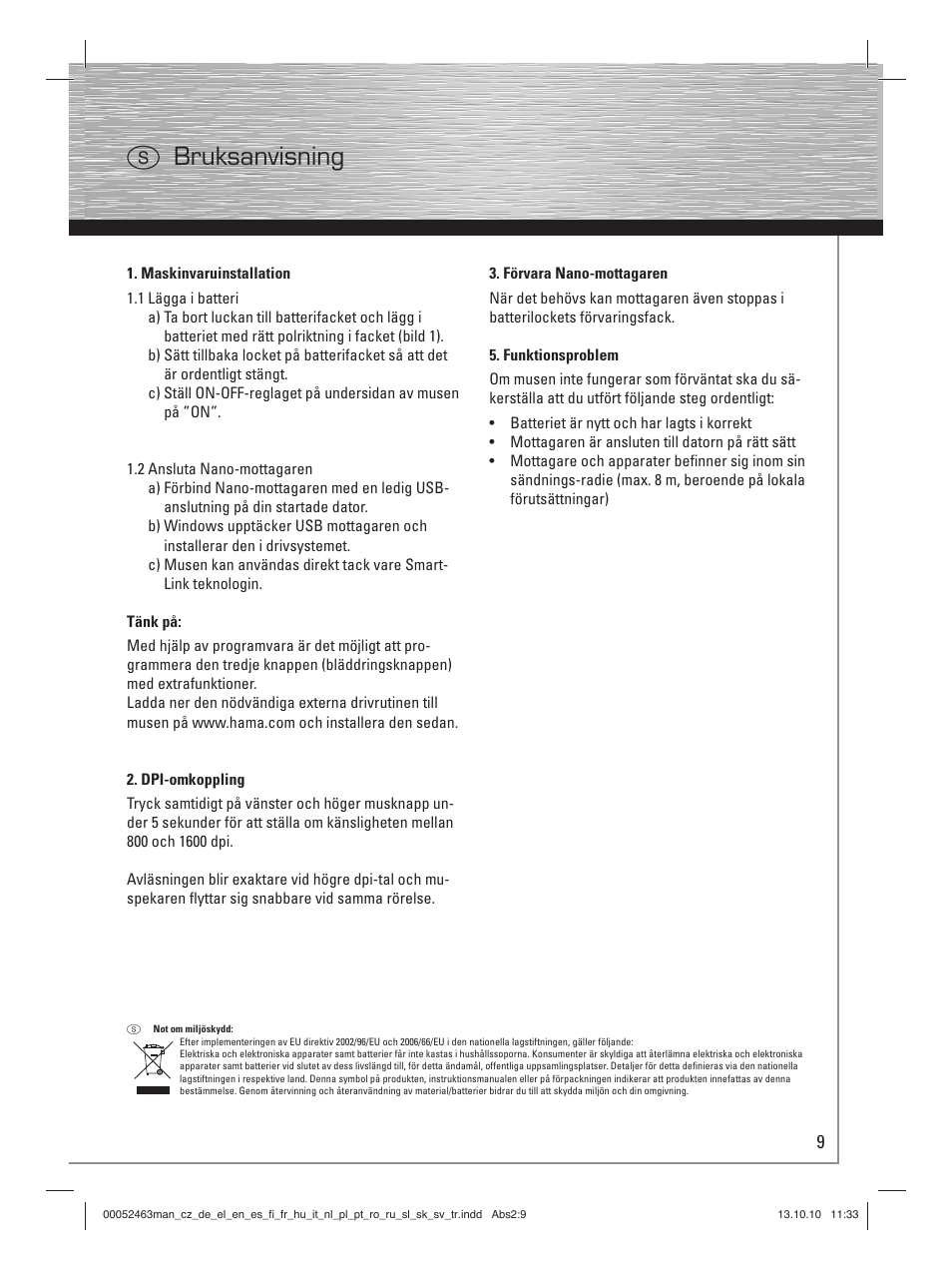 S bruksanvisning | Hama M640 User Manual | Page 12 / 21