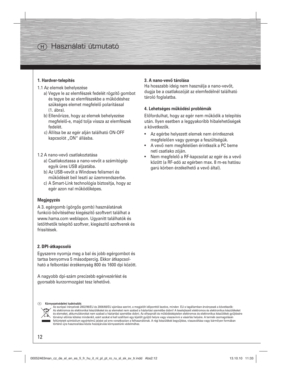 Hhasználati útmutató | Hama M640 User Manual | Page 15 / 21