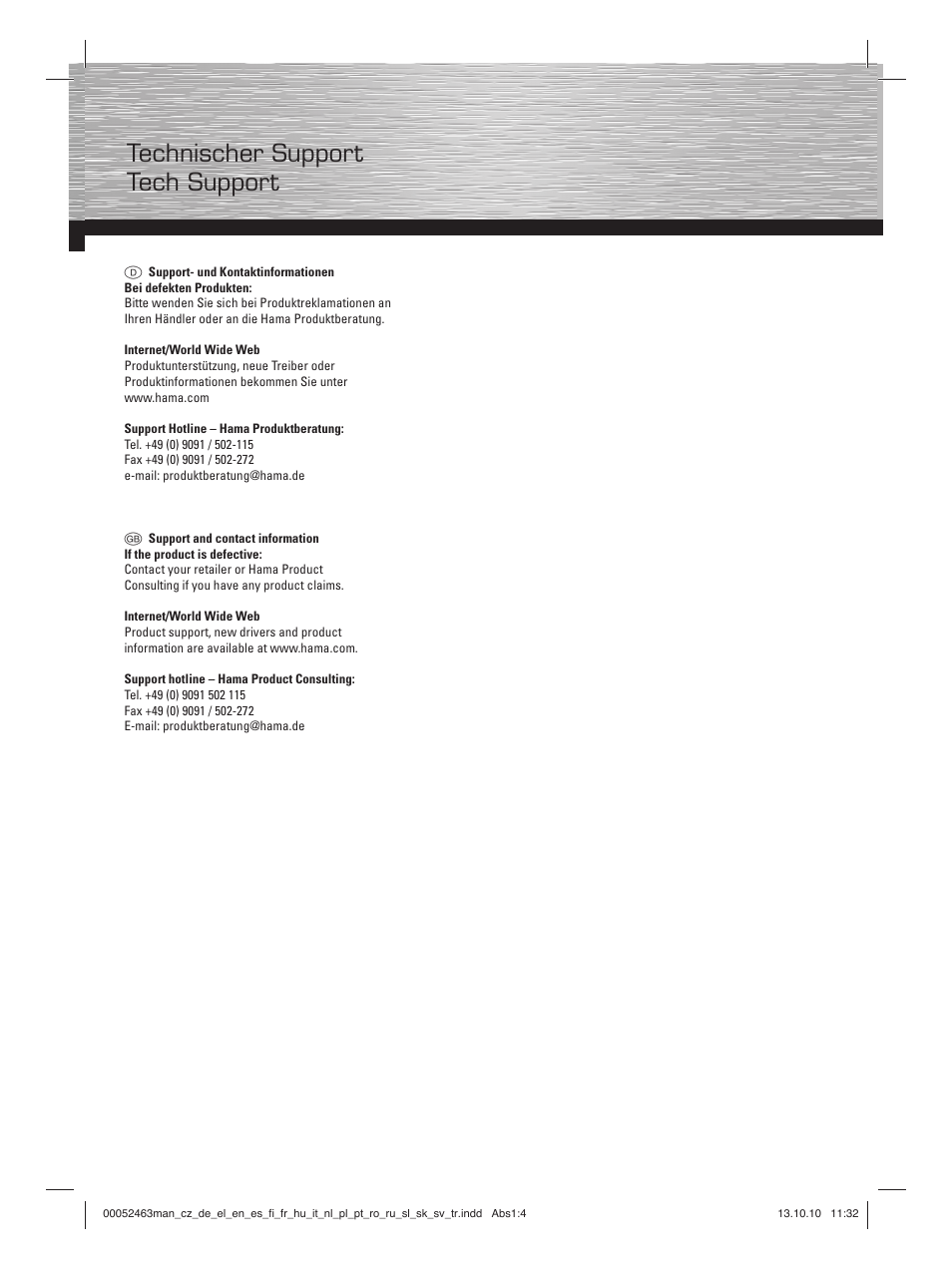 Technischer support tech support | Hama M640 User Manual | Page 3 / 21