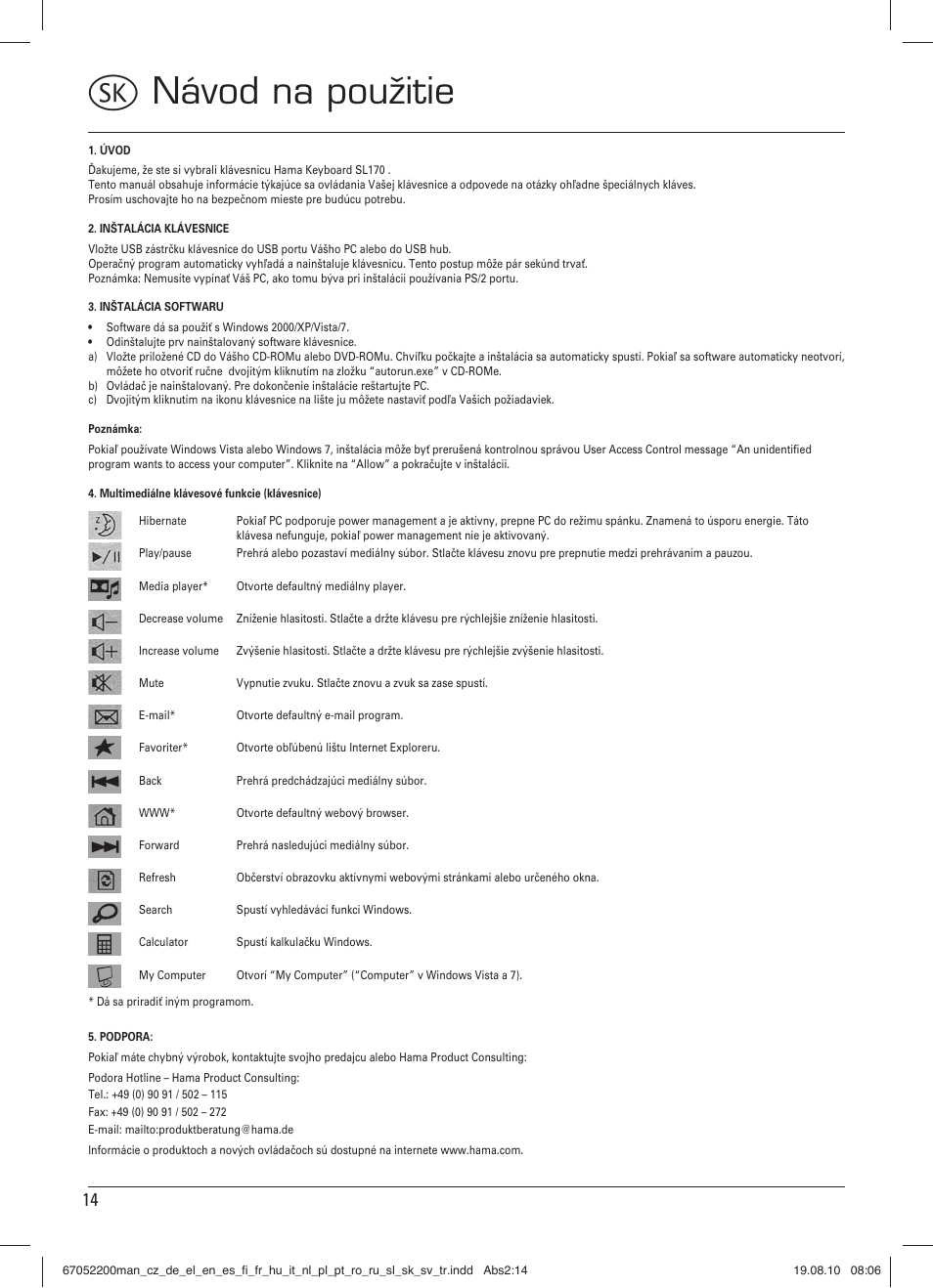 V návod na použitie | Hama SL710 User Manual | Page 15 / 21