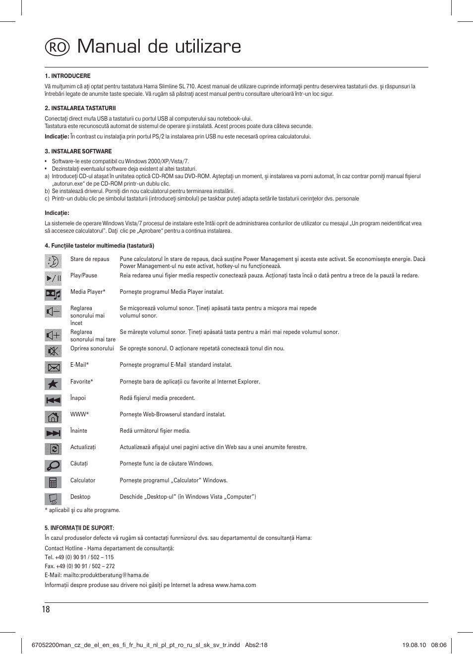 R manual de utilizare | Hama SL710 User Manual | Page 19 / 21