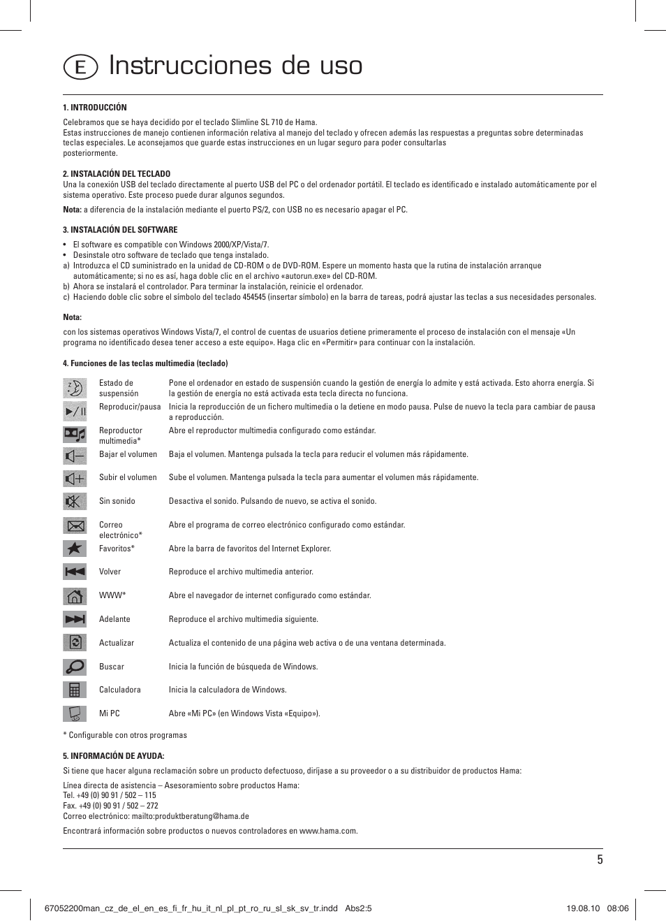 Einstrucciones de uso | Hama SL710 User Manual | Page 6 / 21