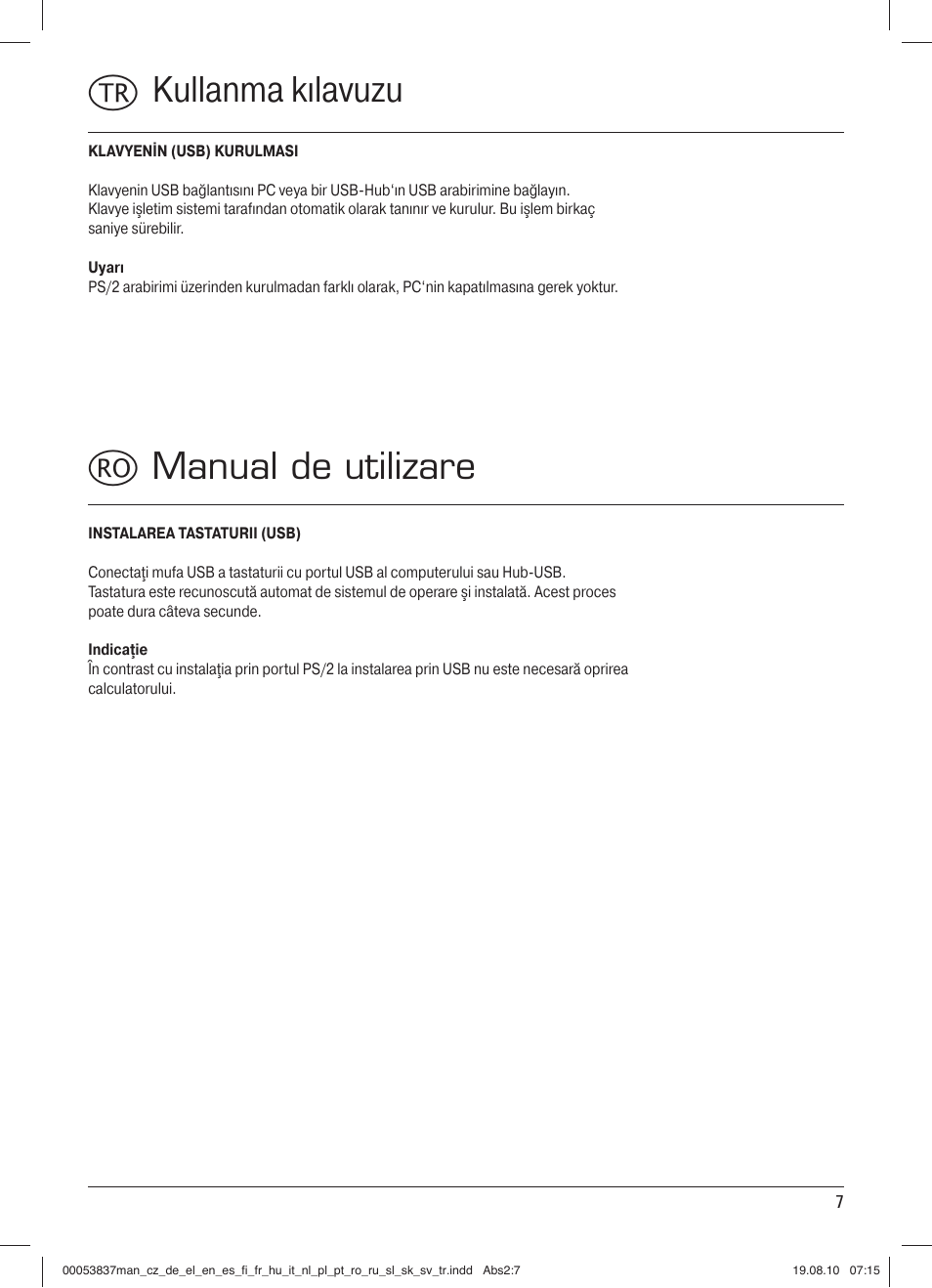 T kullanma kılavuzu r manual de utilizare | Hama Basic Keyboard 2000 User Manual | Page 8 / 10