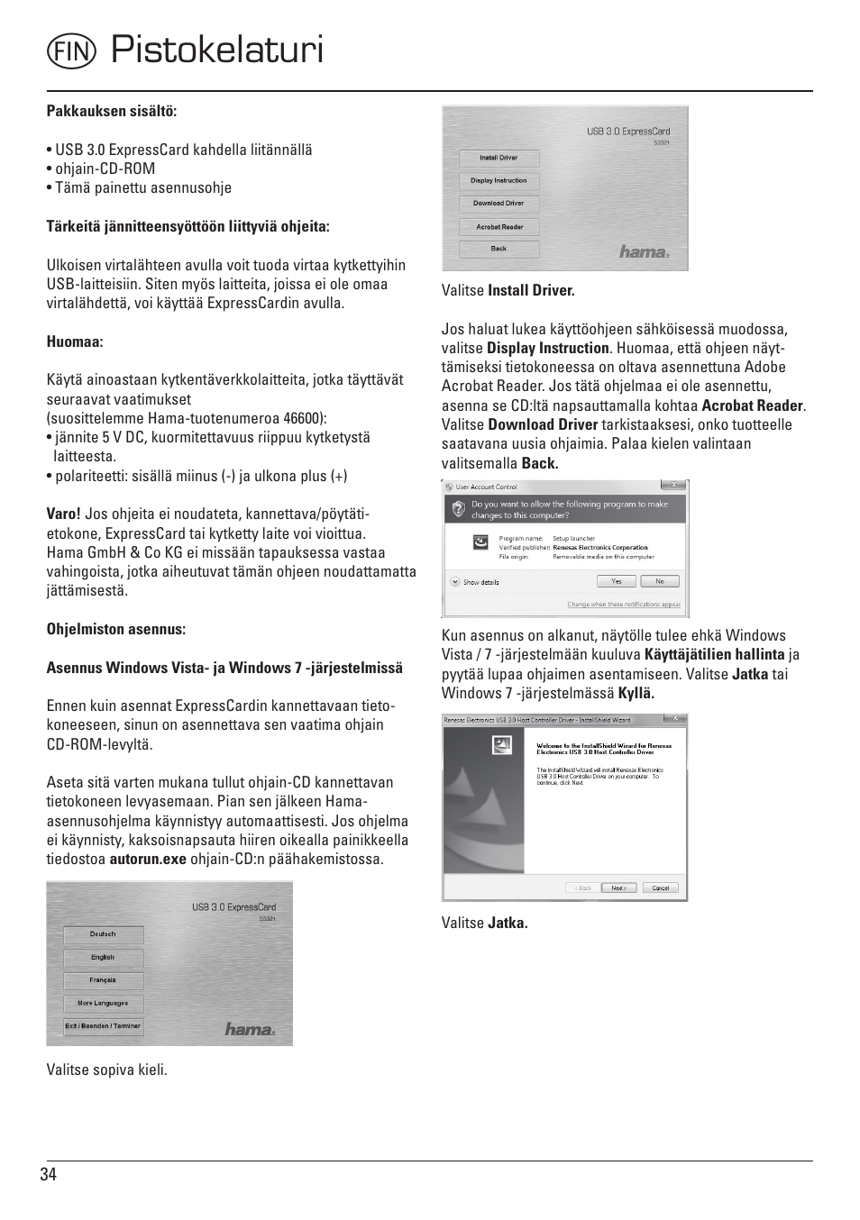 Mpistokelaturi | Hama ExpressCard USB 3.0 User Manual | Page 34 / 72