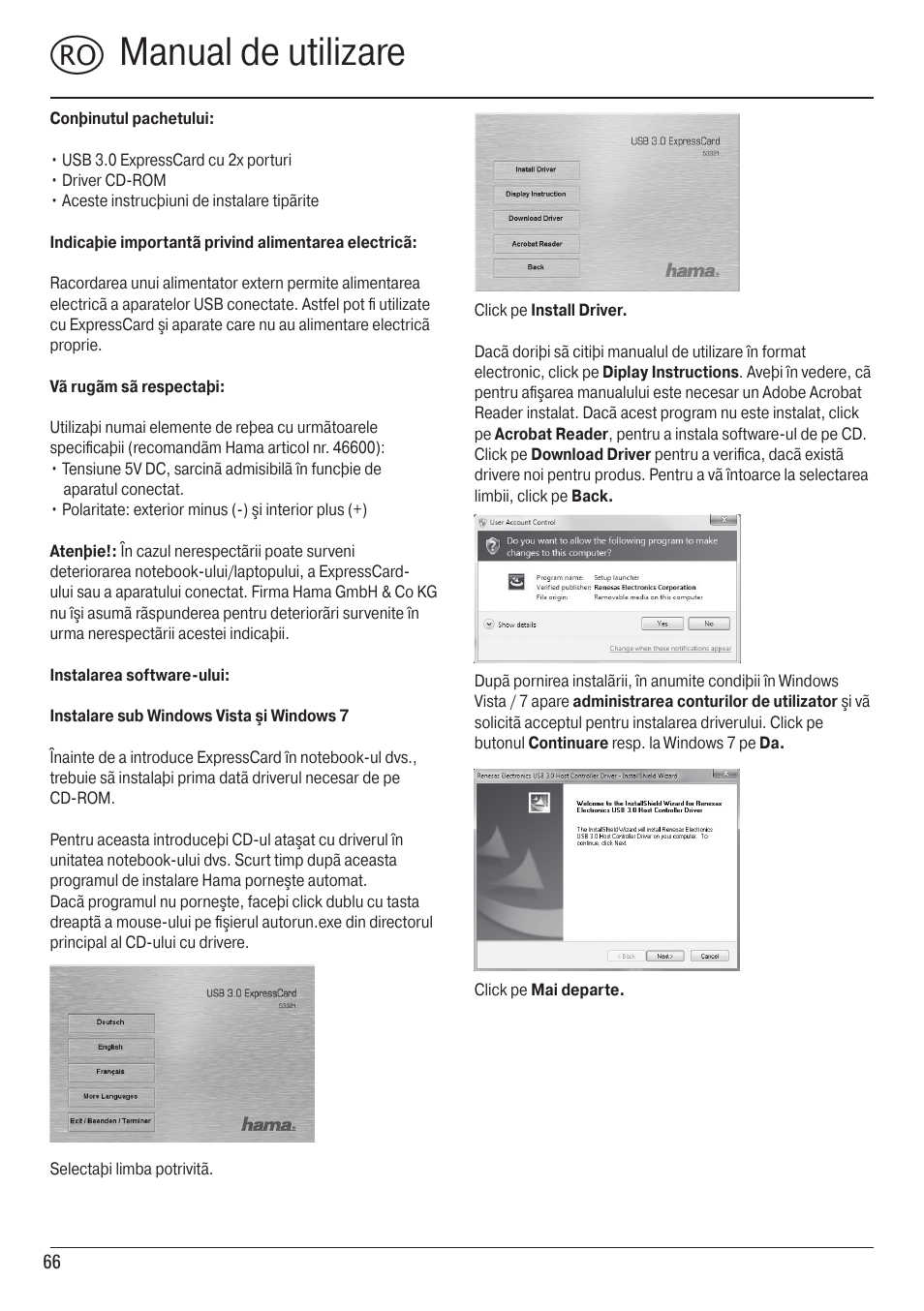 Rmanual de utilizare | Hama ExpressCard USB 3.0 User Manual | Page 66 / 72