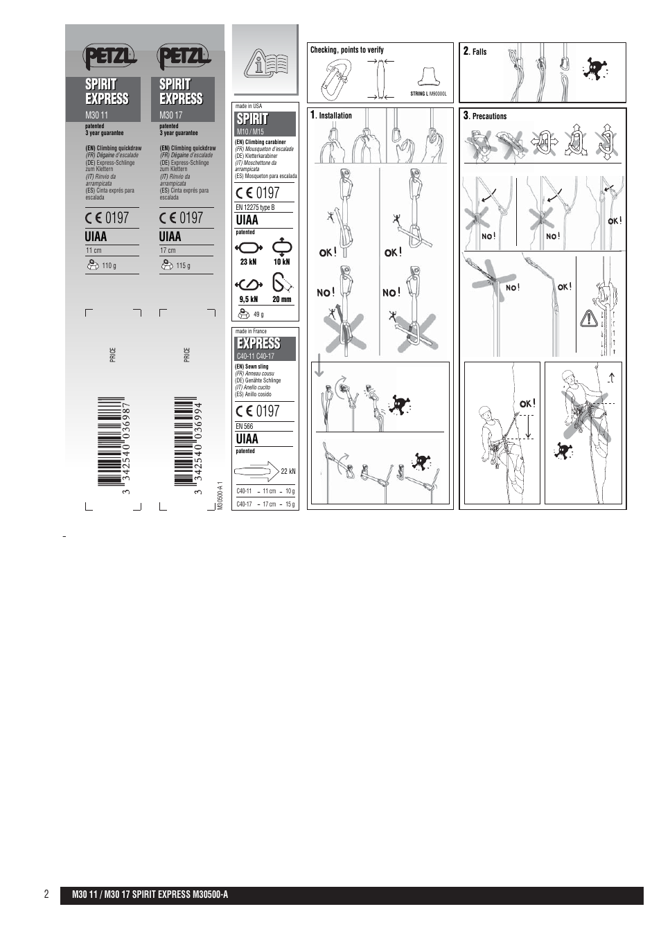 Drawings, Spirit express spirit, Express | Spirit express, Uiaa | Petzl SPIRIT EXPRESS User Manual | Page 2 / 5