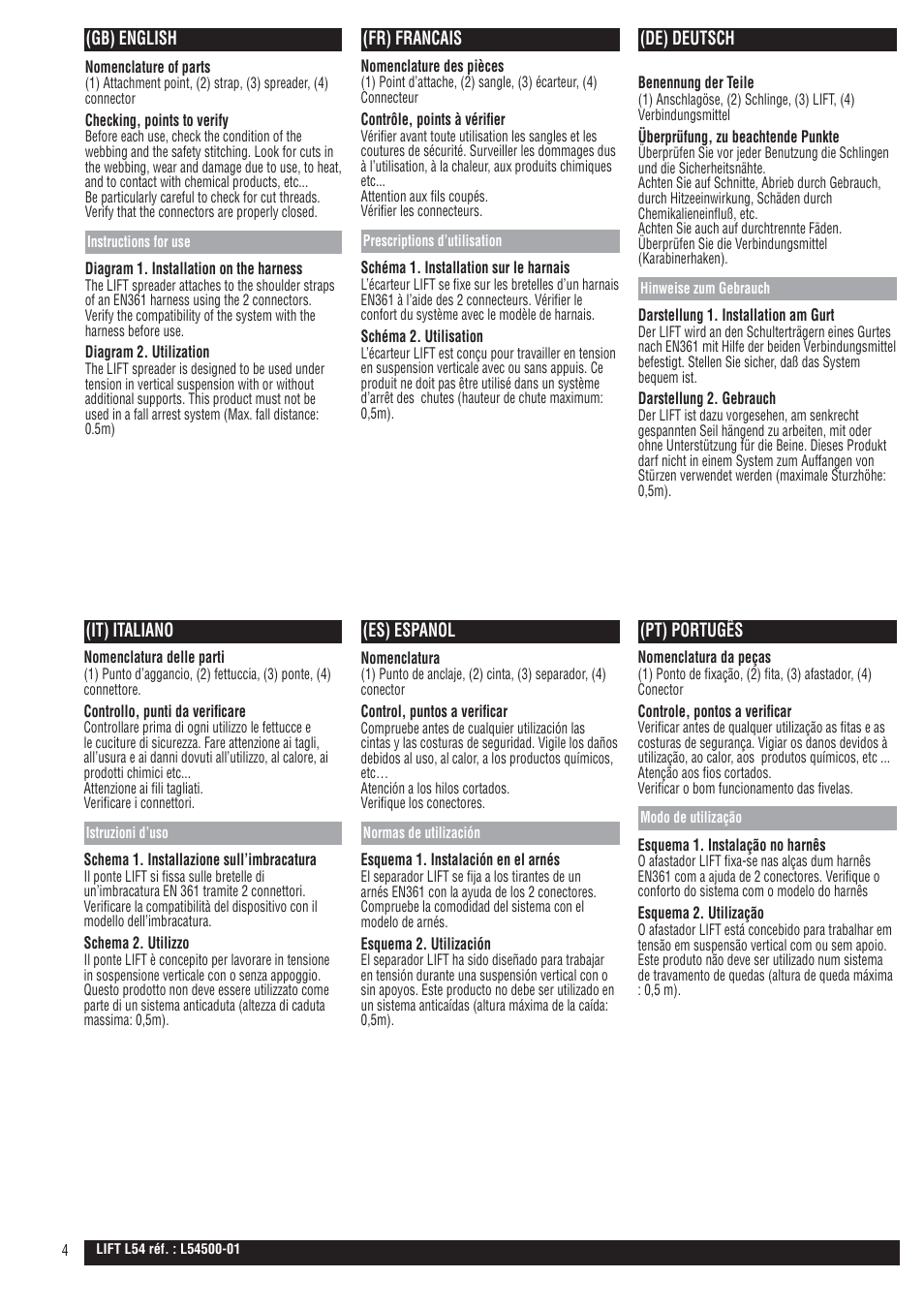 Gb; fr; de it; es; pt | Petzl LIFT User Manual | Page 4 / 7