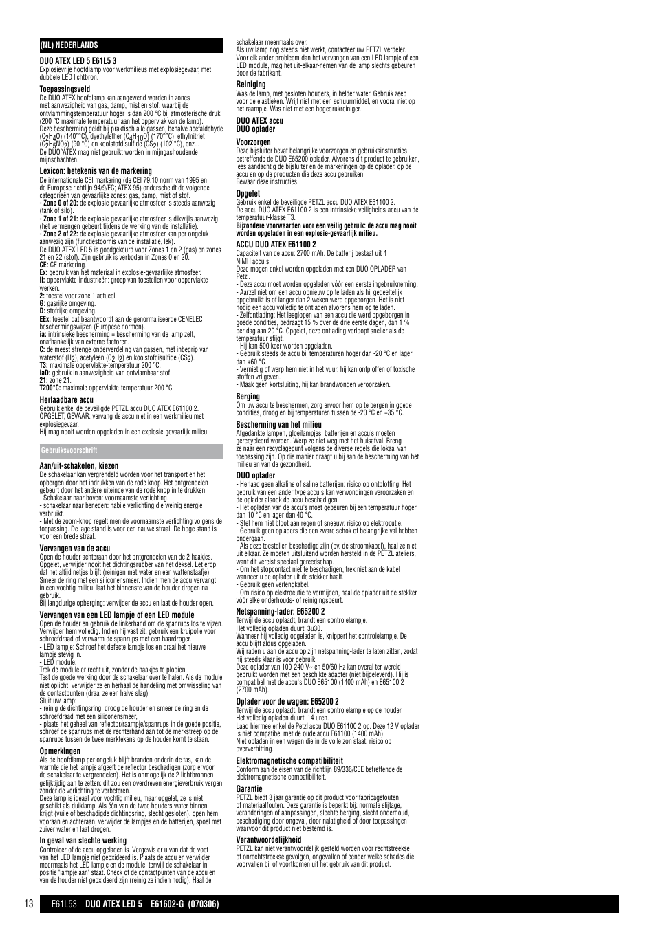 Petzl DUO ATEX LED 5 User Manual | Page 13 / 25