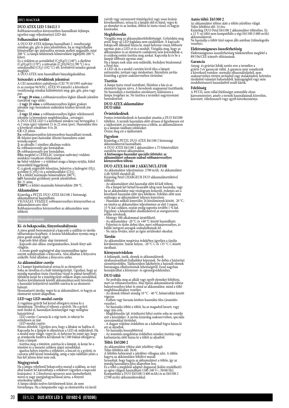 Petzl DUO ATEX LED 5 User Manual | Page 20 / 25