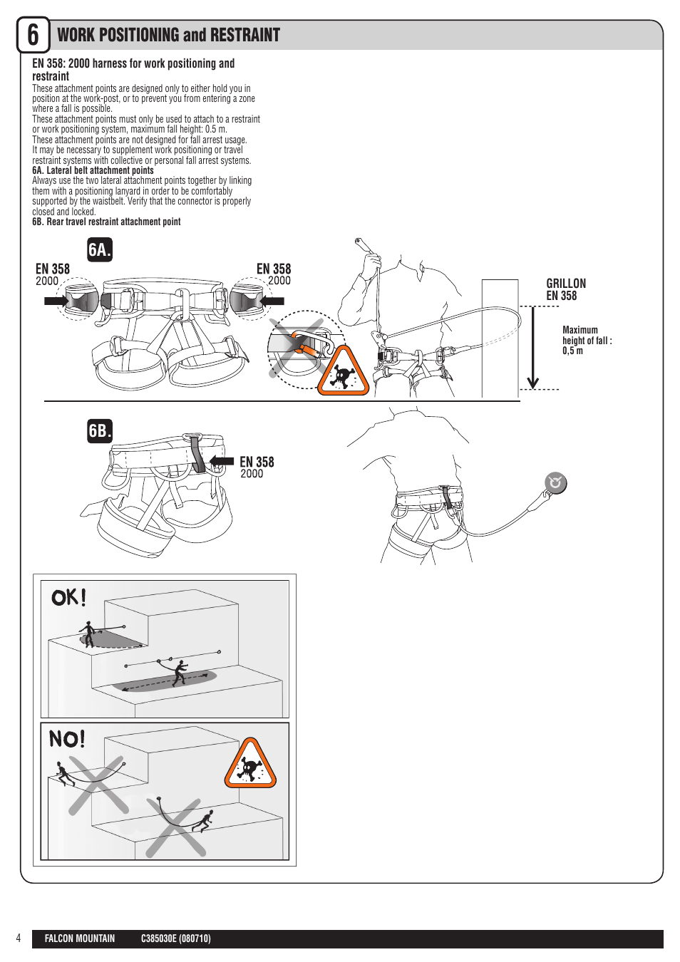 Drawings en, Work positioning and restraint, 6b. 6a. 6b. 6a | Petzl FALCON MOUNTAIN User Manual | Page 4 / 26