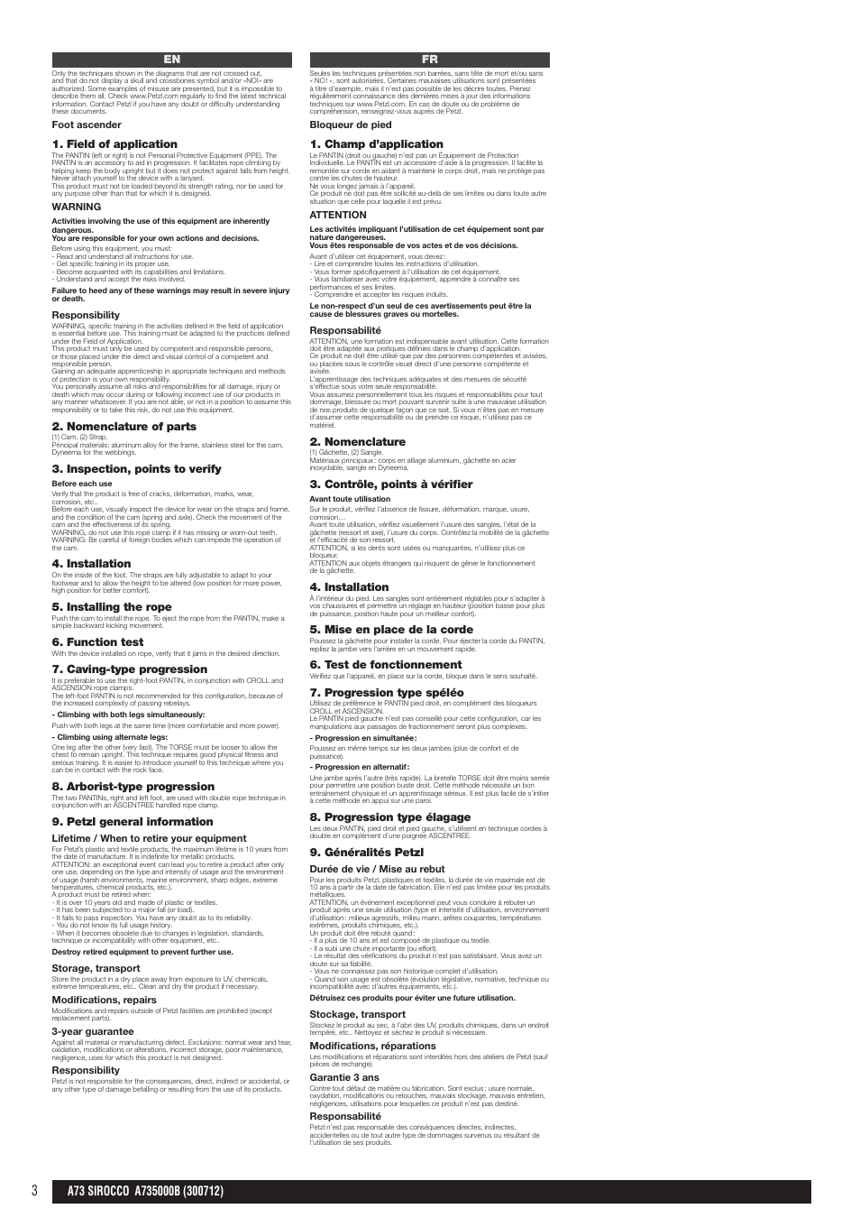 En, fr | Petzl PANTIN_2013 User Manual | Page 3 / 10