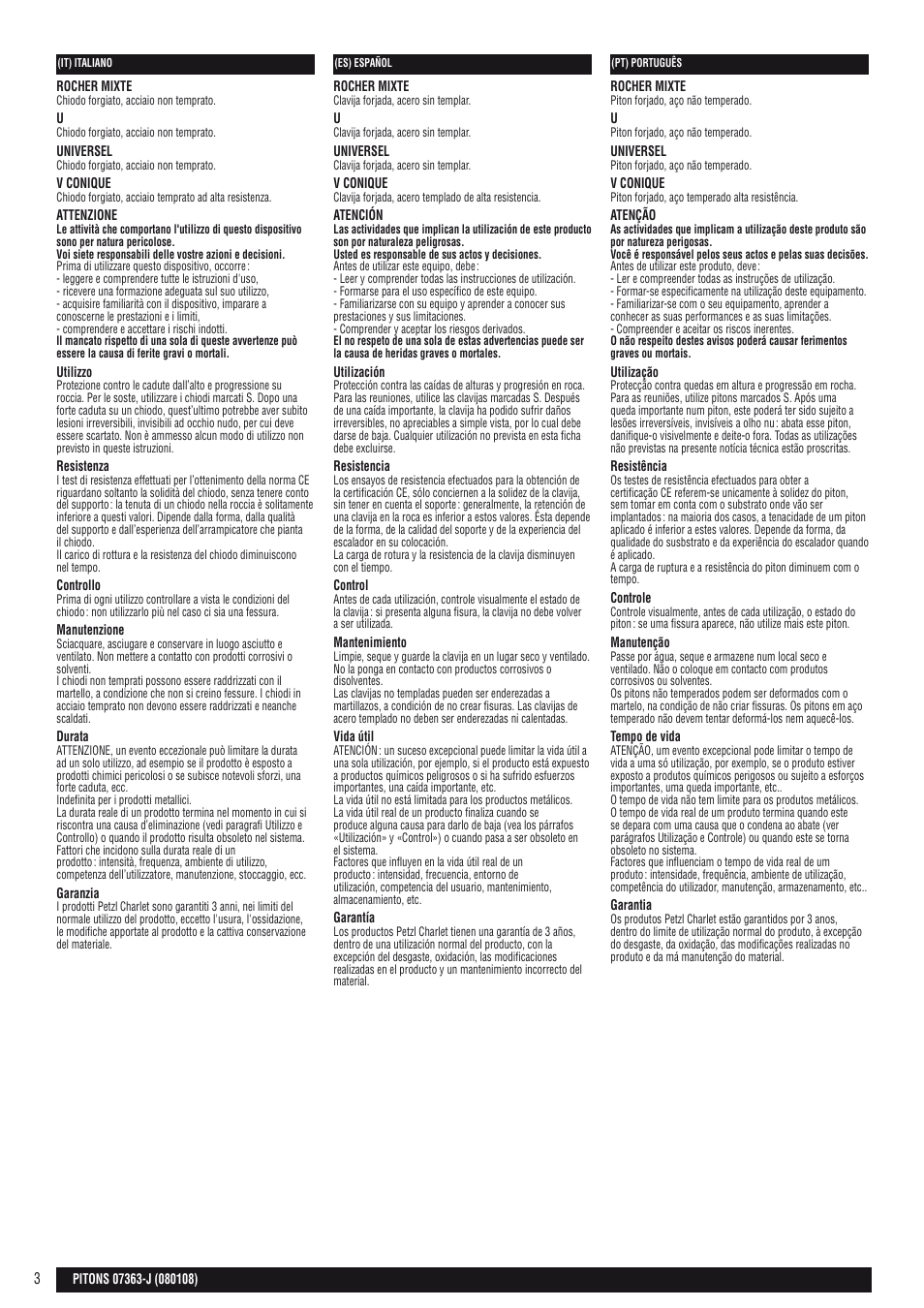 It, es, pt | Petzl Скальные крючья Petzl User Manual | Page 3 / 7