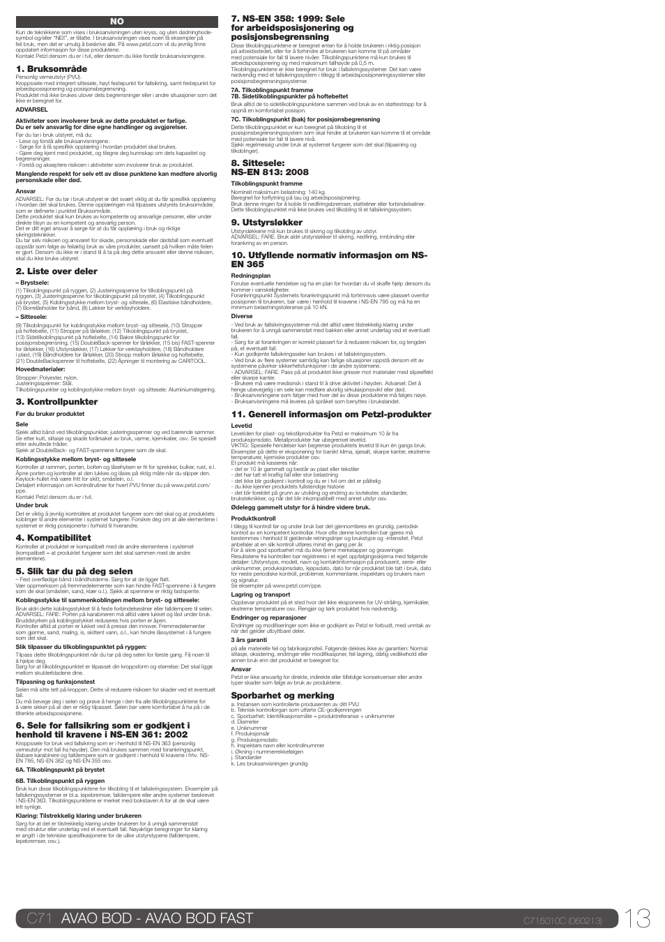 C71 avao bod - avao bod fast | Petzl AVAO BOD FAST User Manual | Page 13 / 23