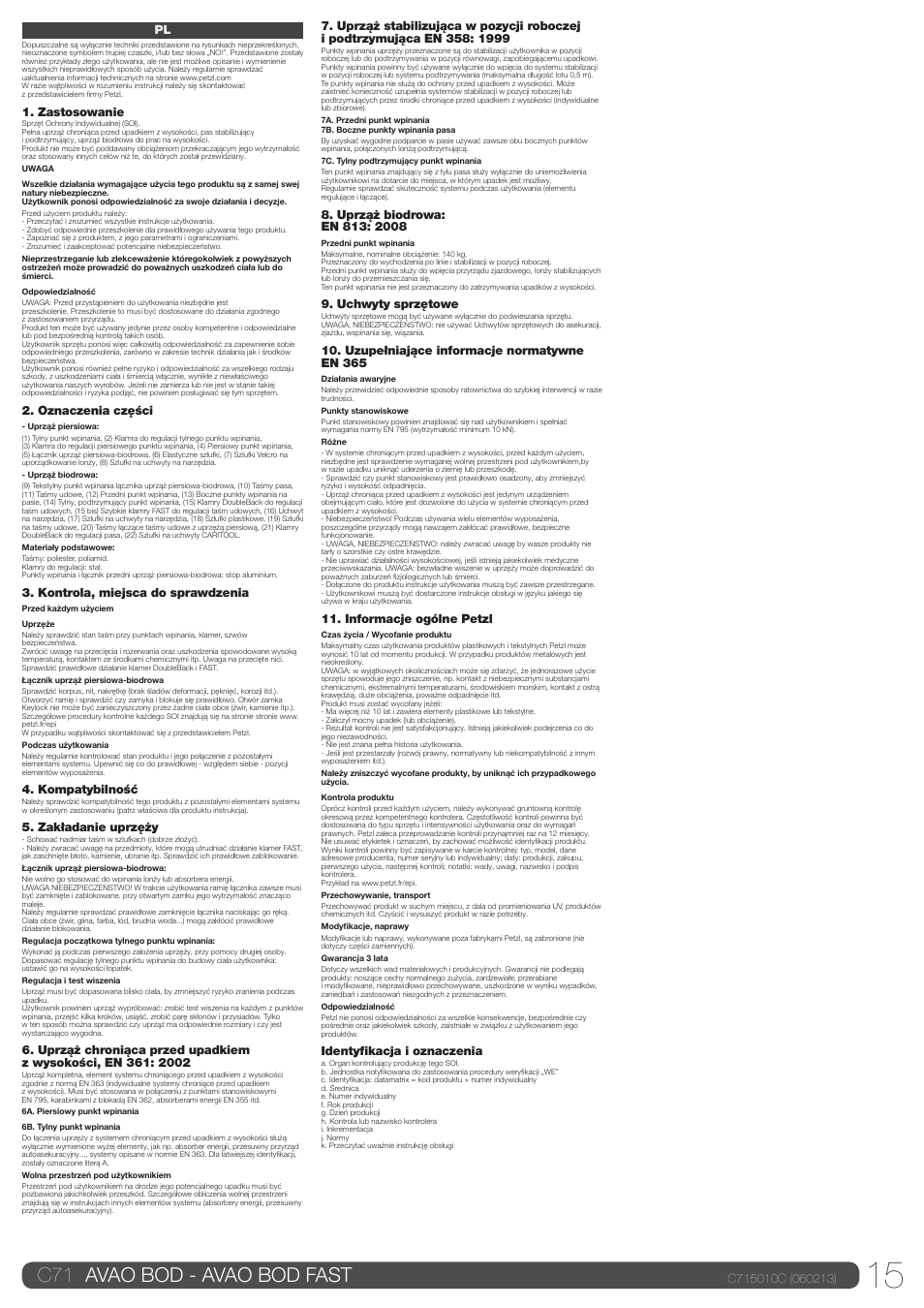 C71 avao bod - avao bod fast | Petzl AVAO BOD FAST User Manual | Page 15 / 23