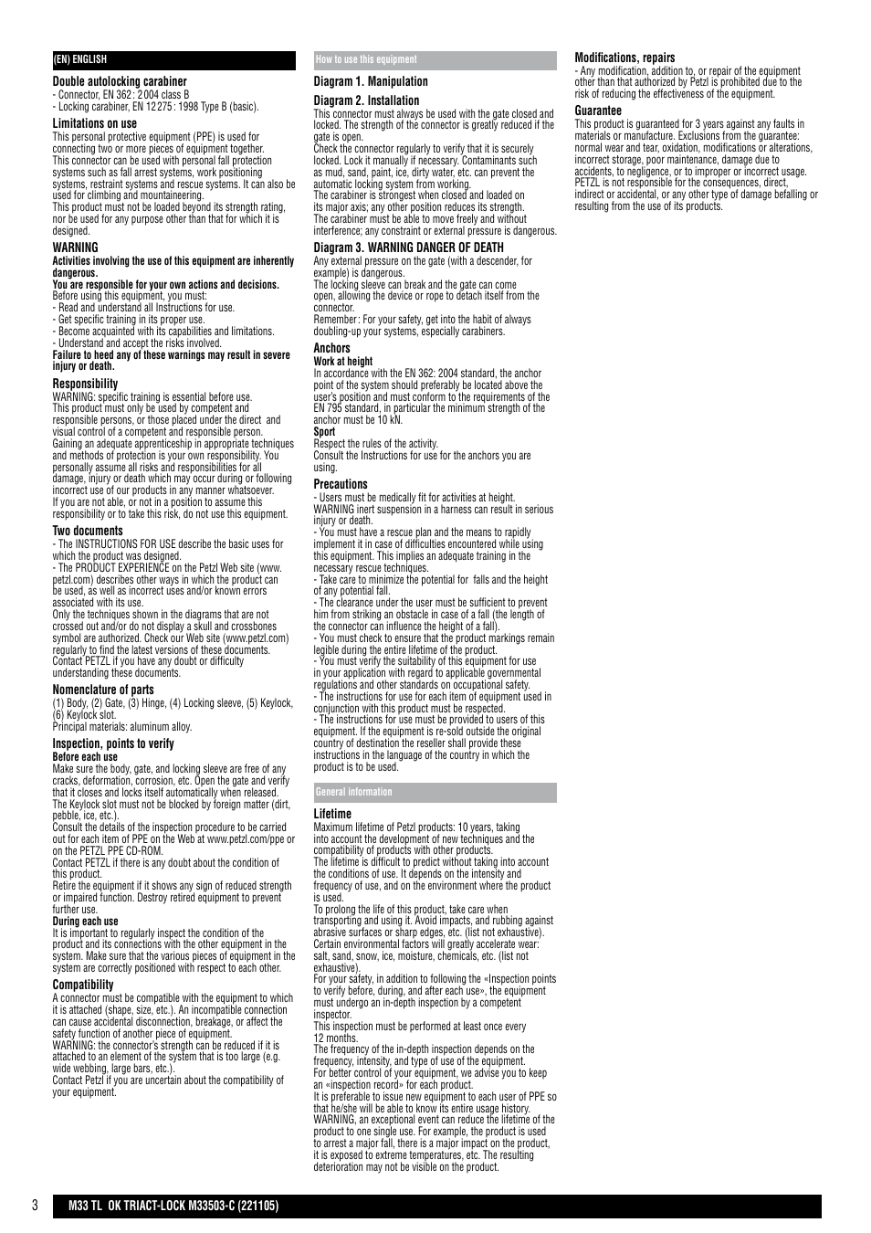 Petzl OK TRIACT-LOCK User Manual | Page 3 / 20