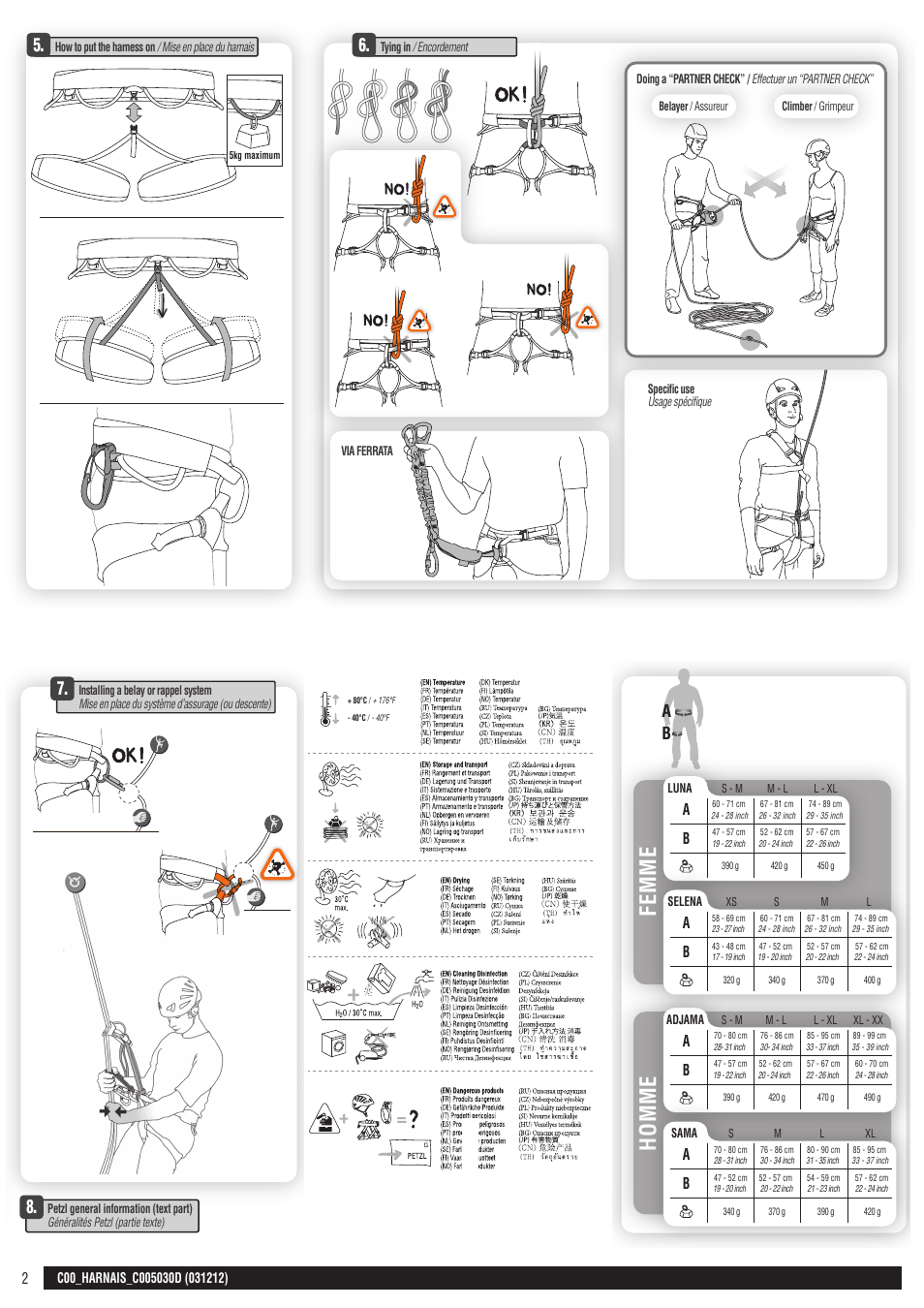 Drawings, Gamme harnais, Cahier | Homme, Femme, Miniplan 1 verso, Dernière page cahier | Petzl CANYON User Manual | Page 2 / 13