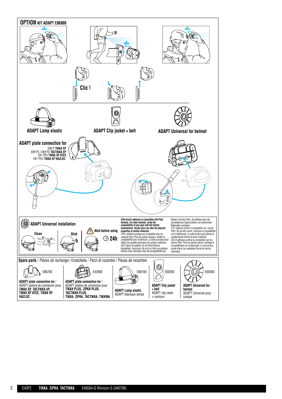 Drawings, Tikka zipka tactikka, Tactikka zipka | Tikka, Open tikka, tactikka tactikka, Close zipka, Option, Clic | Petzl ZIPKA User Manual | Page 3 / 12