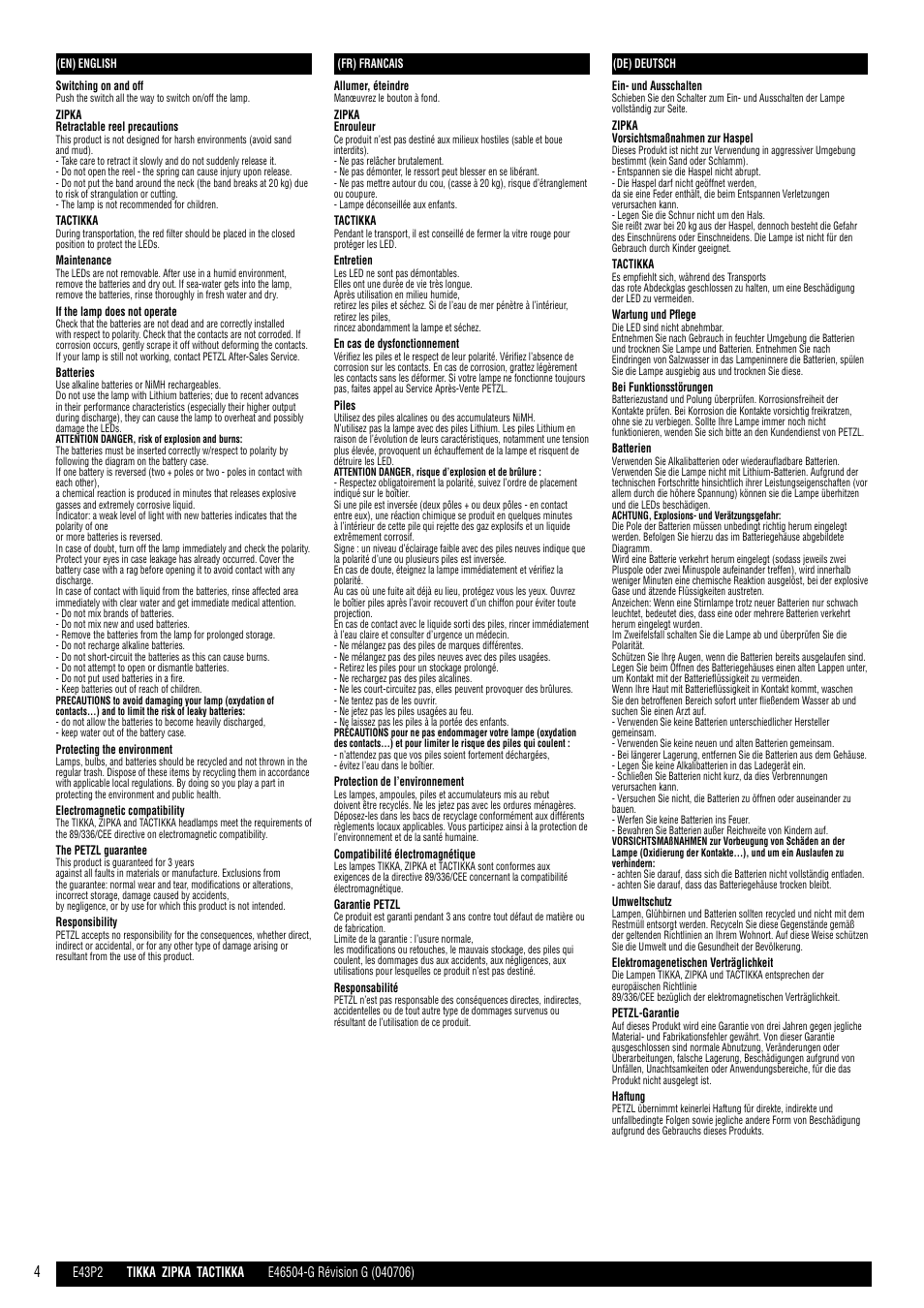 En, fr, de | Petzl ZIPKA User Manual | Page 4 / 12