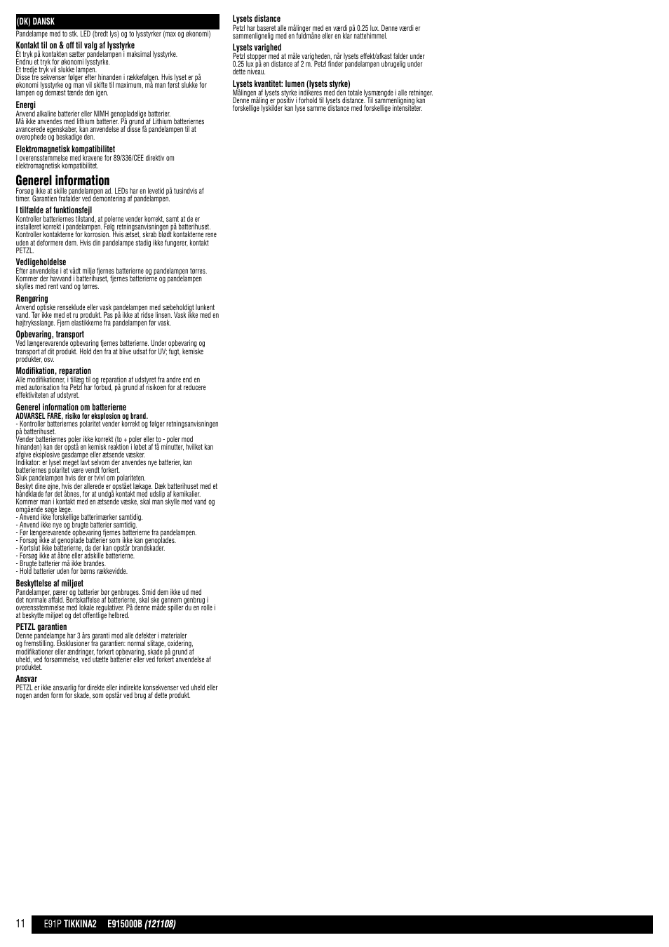 Generel information | Petzl TIKKINA 2 User Manual | Page 11 / 24