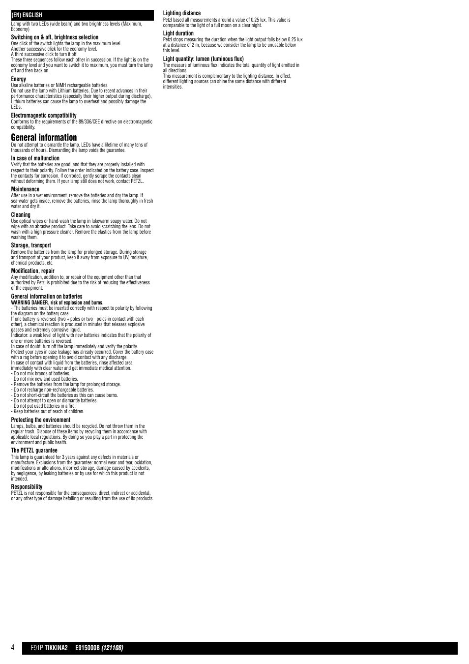 General information | Petzl TIKKINA 2 User Manual | Page 4 / 24
