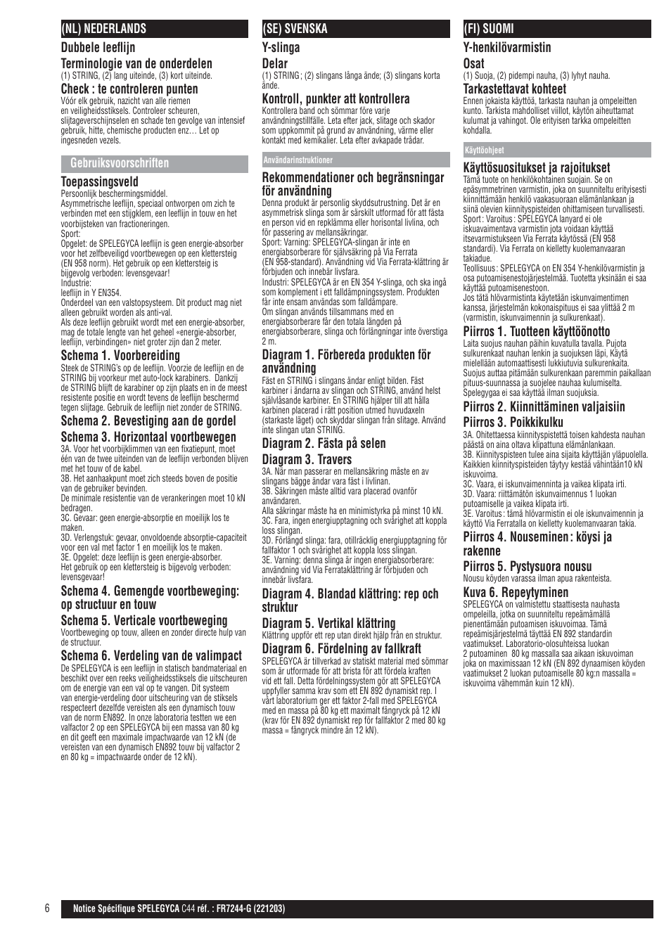 Nl, se, fi | Petzl SPELEGYCA User Manual | Page 6 / 10