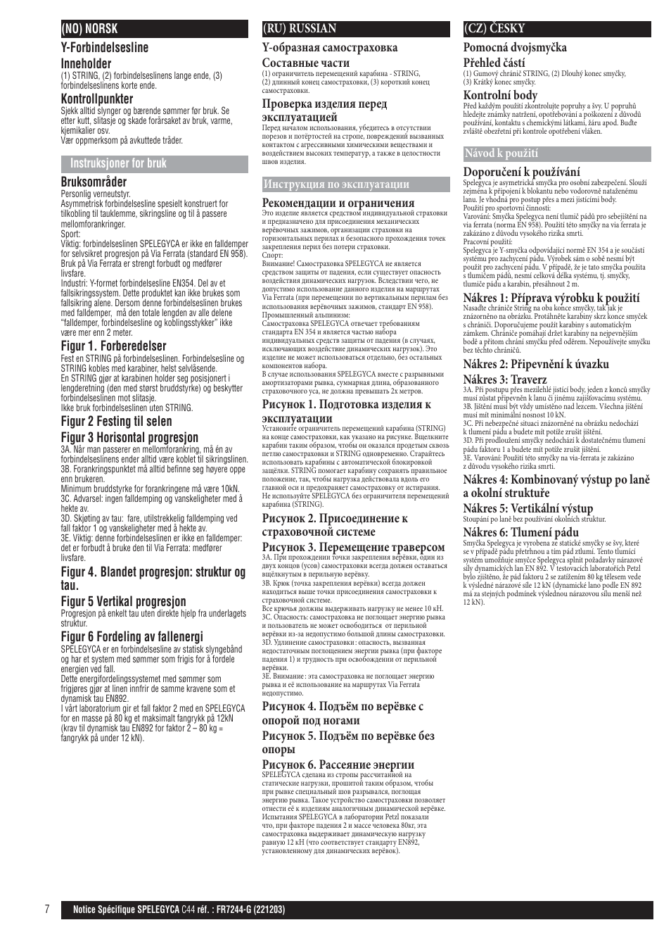 No, ru, cz | Petzl SPELEGYCA User Manual | Page 7 / 10