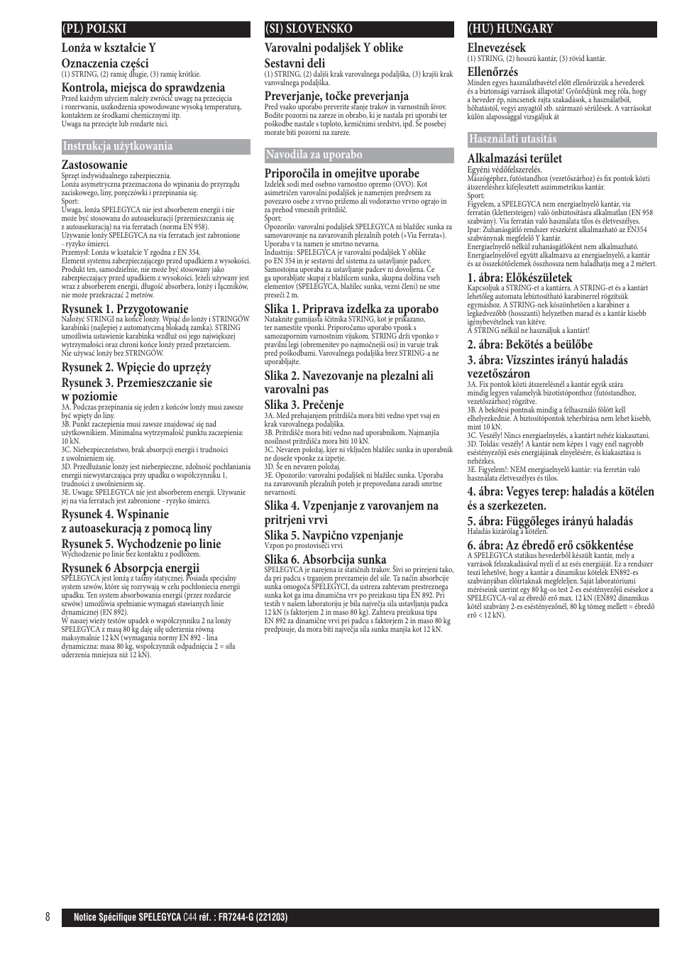 Pl, si, hu | Petzl SPELEGYCA User Manual | Page 8 / 10