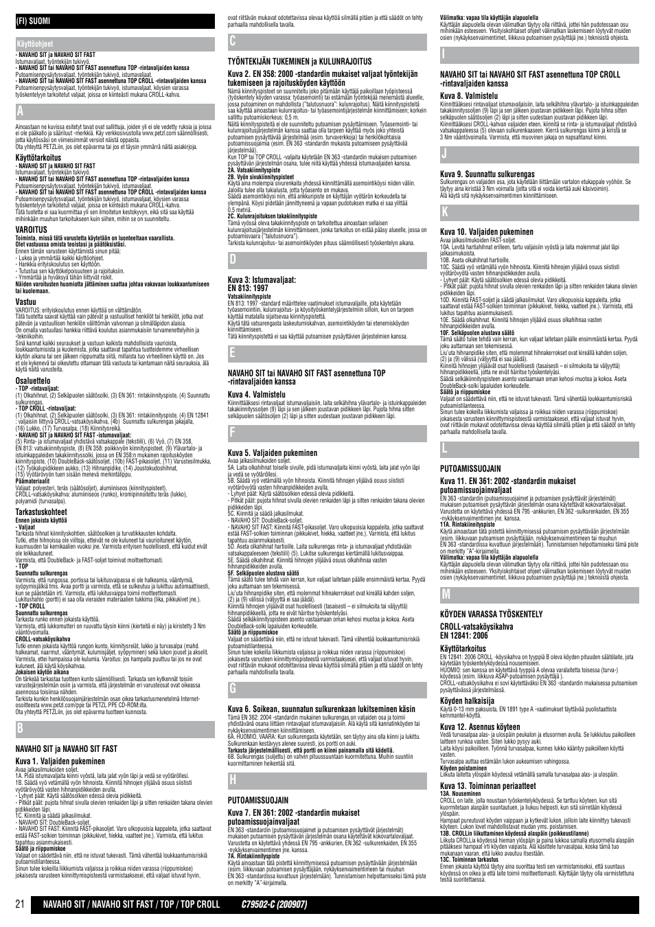 Petzl NAVAHO SIT FAST User Manual | Page 21 / 44
