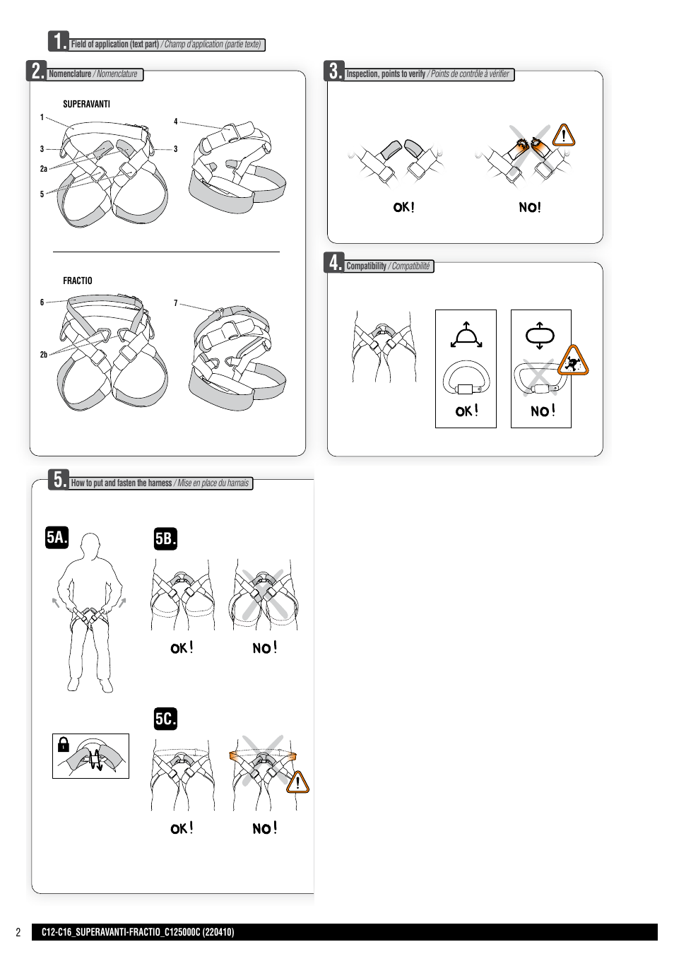 Drawings, Superavanti, Fractio | Warning, 5c. 5b. 5a | Petzl SUPERAVANTI User Manual | Page 2 / 17