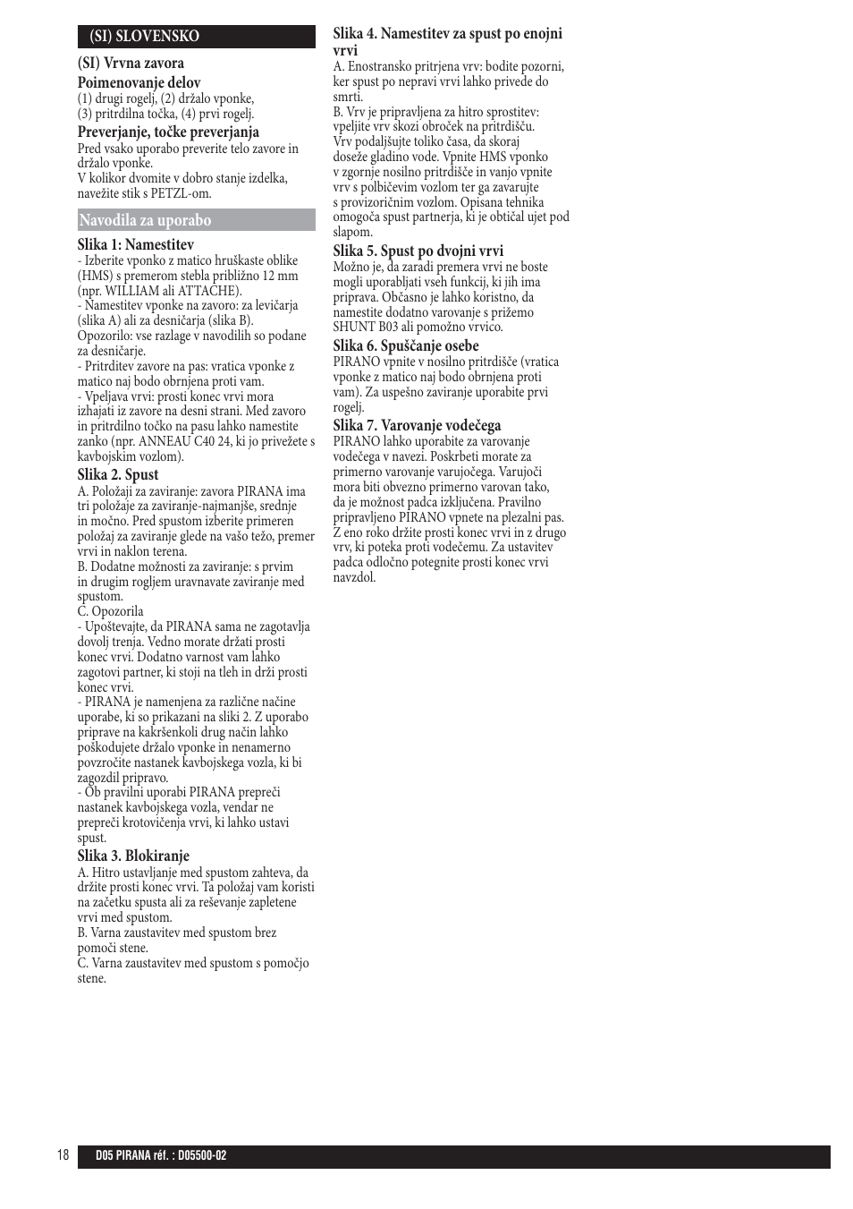 Petzl PIRANA User Manual | Page 18 / 24