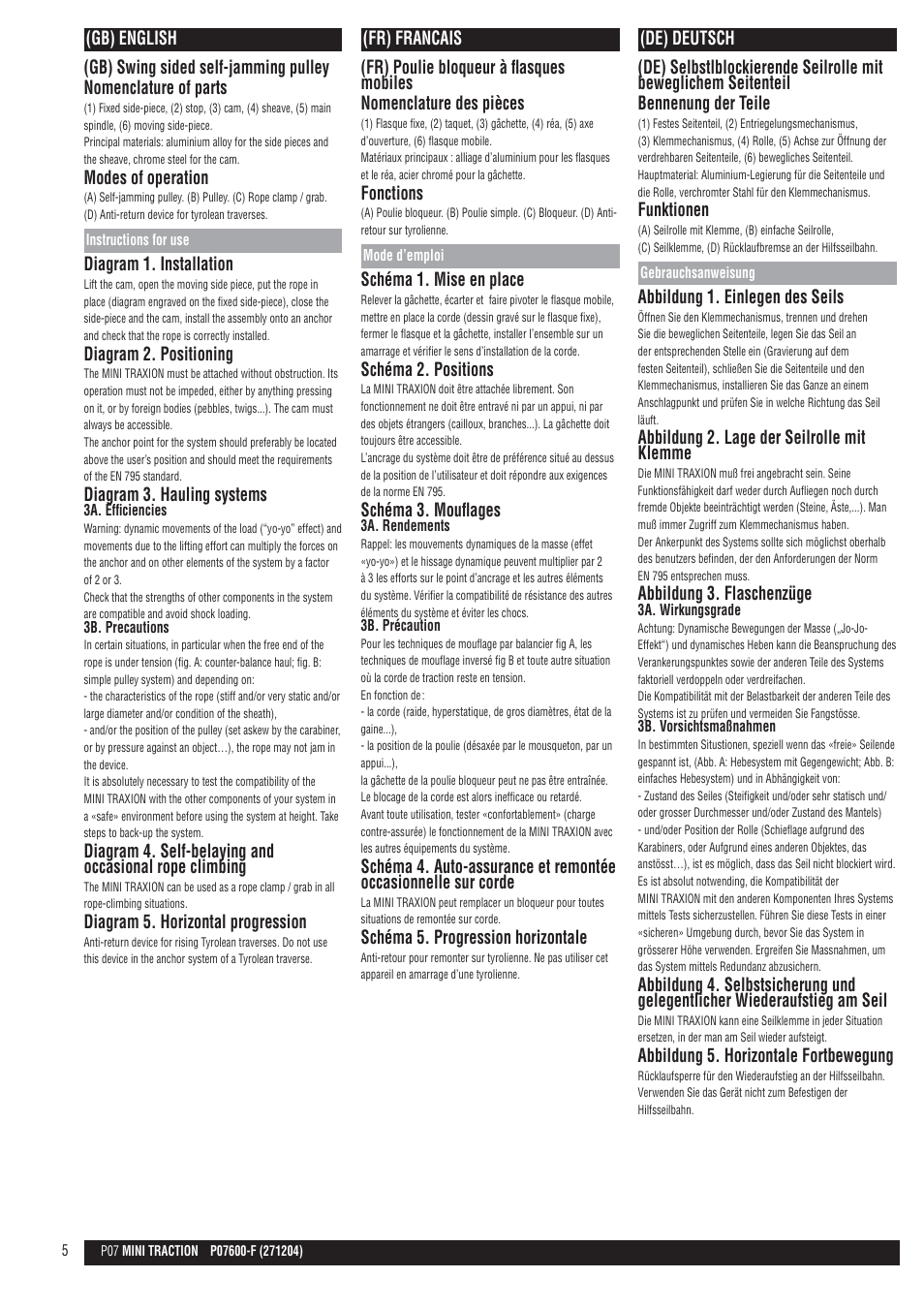 Gb; fr; de | Petzl MINI TRAXION User Manual | Page 5 / 11