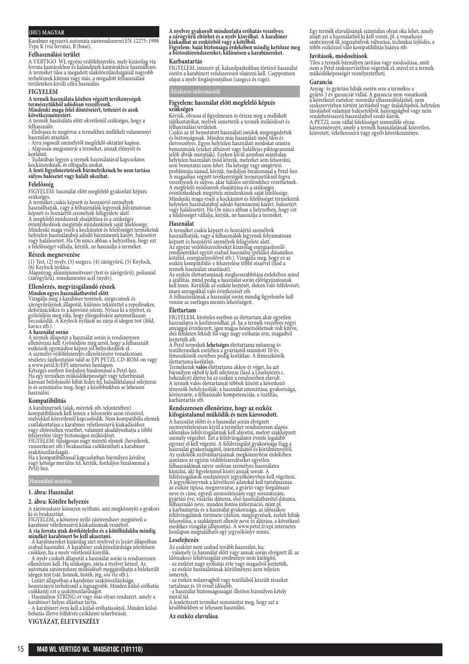 Petzl VERTIGO WIRE-LOCK User Manual | Page 15 / 20