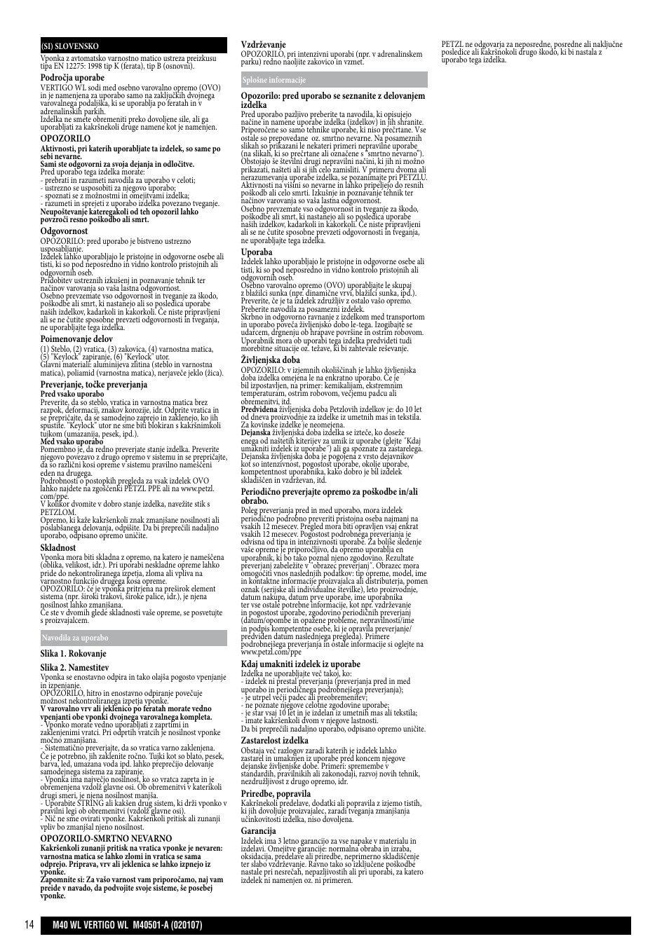 Petzl VERTIGO User Manual | Page 14 / 20