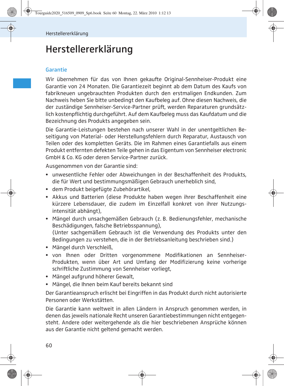 Herstellererklärung | Sennheiser SR 2020-D User Manual | Page 64 / 196